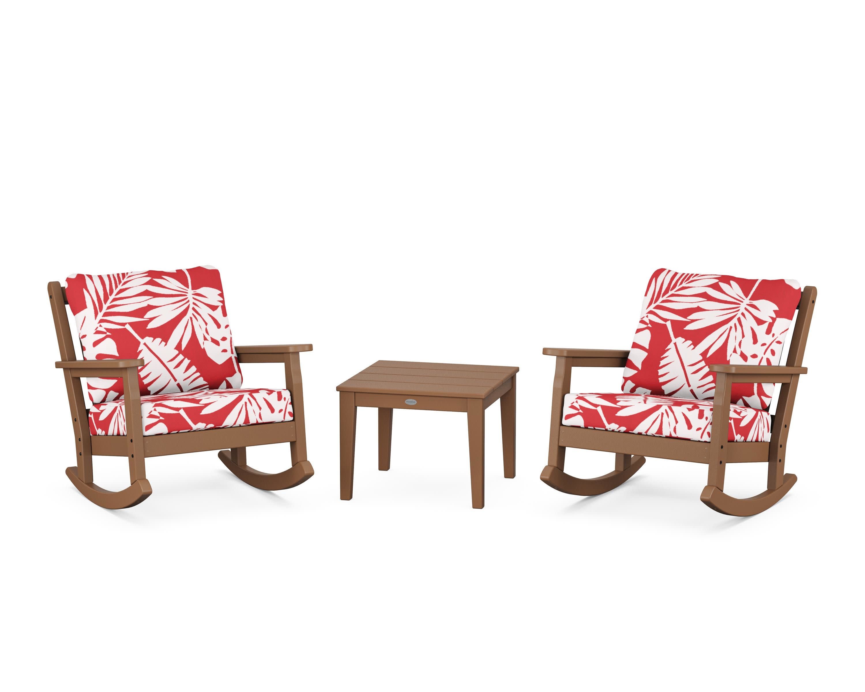 Chippendale 3-Piece Deep Seating Rocker Set in Teak / Leaf Crimson