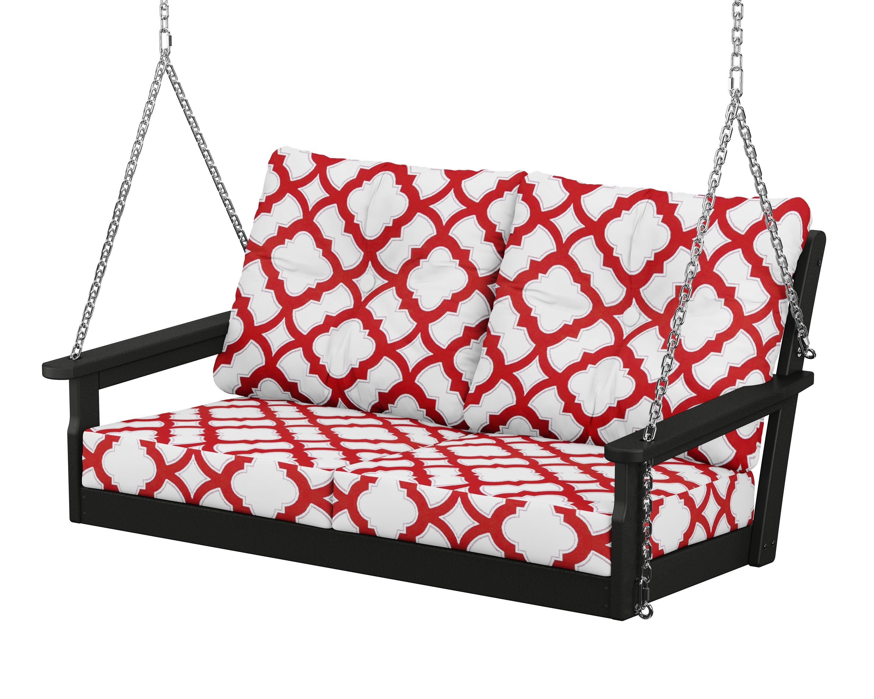 Vineyard Deep Seating Swing in Black / Trellis Crimson