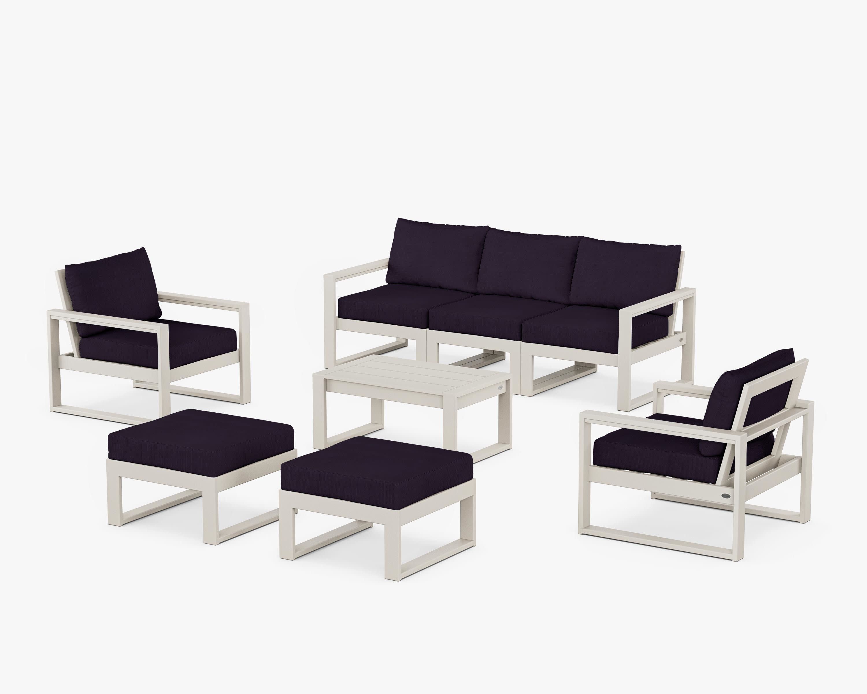 EDGE Sectional 8-Piece Lounge Sofa Set in Sand / Navy Linen