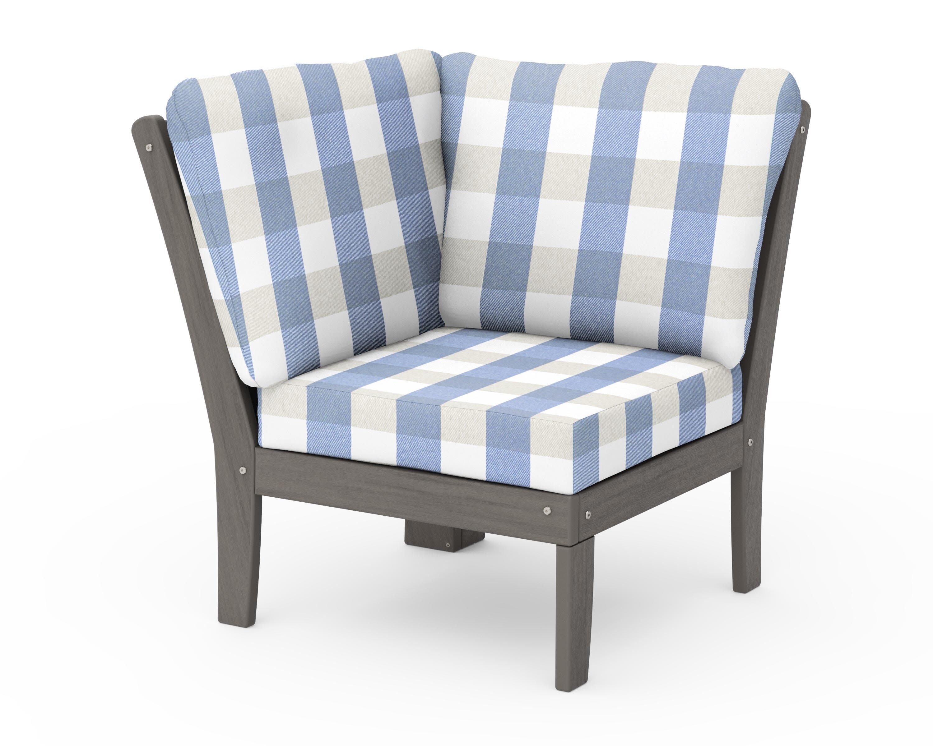 Braxton Modular Corner Chair in Driftwood / Buffalo Plaid Sky Blue