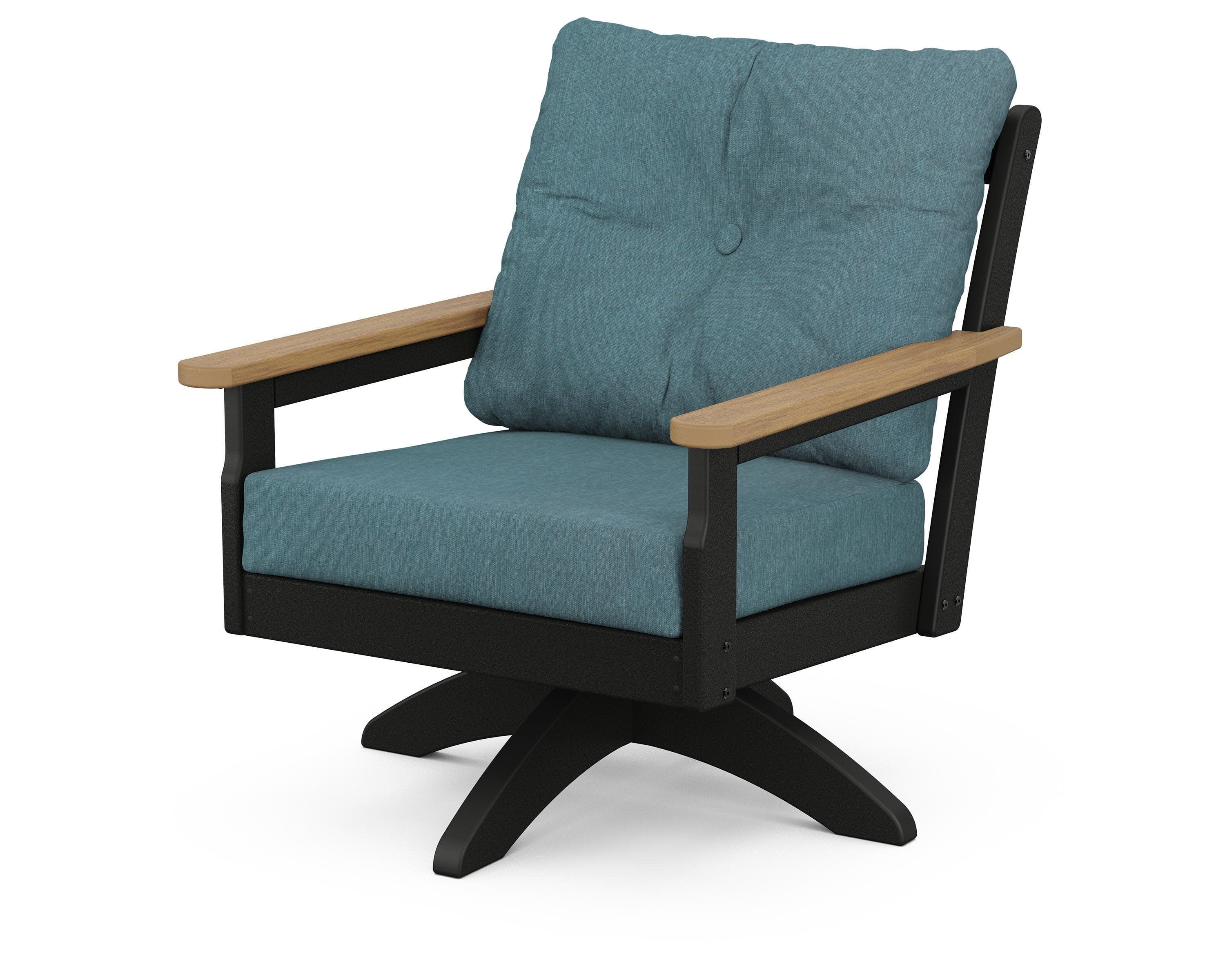 Vineyard Deep Seating Swivel Chair in Black / Natural / Ocean Teal