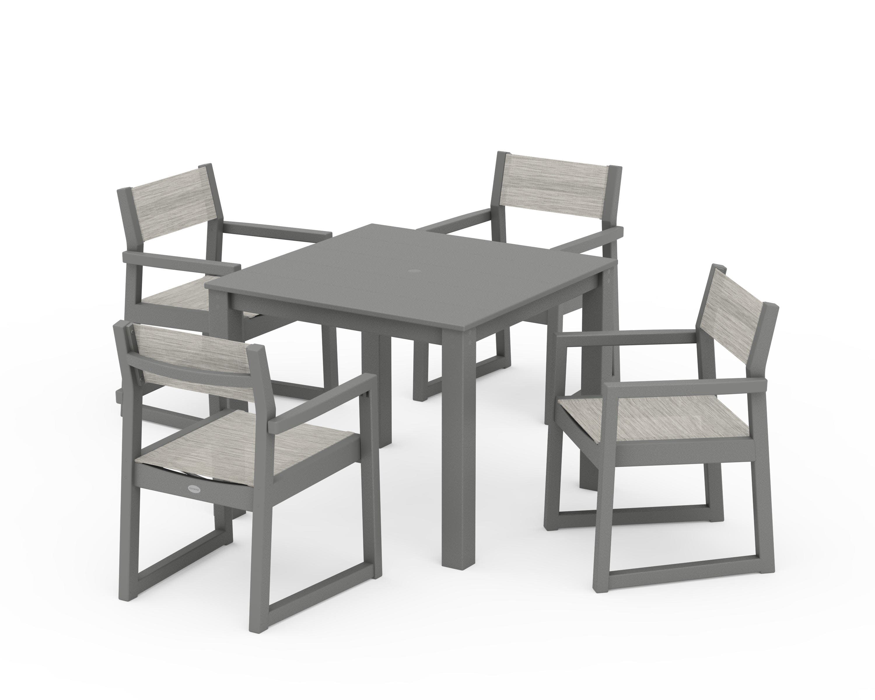 EDGE Sling Arm Chair 5-Piece Parsons Dining Set in Slate Grey / Birch Sling