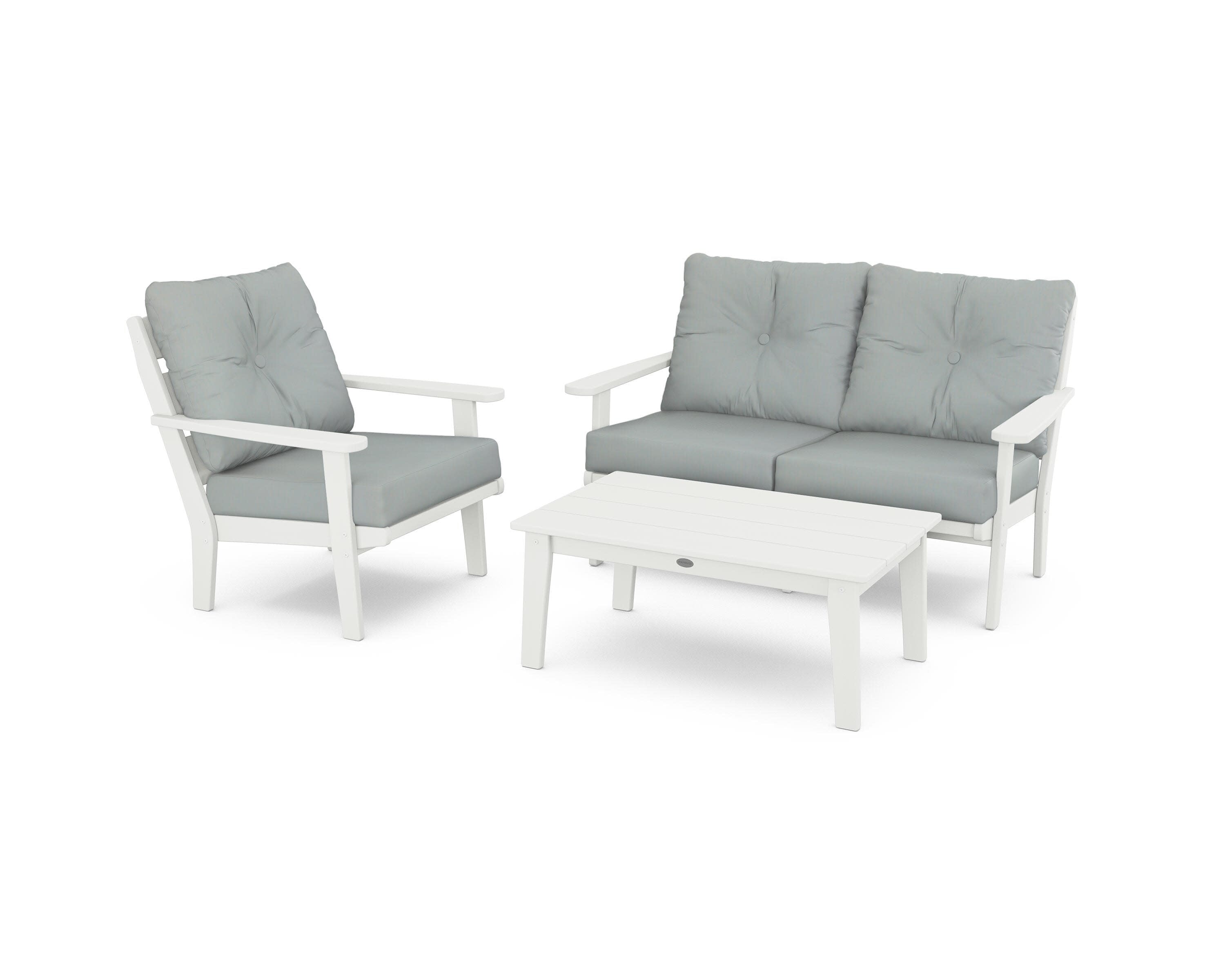 Lakeside 3-Piece Deep Seating Set in Vintage White / Spa