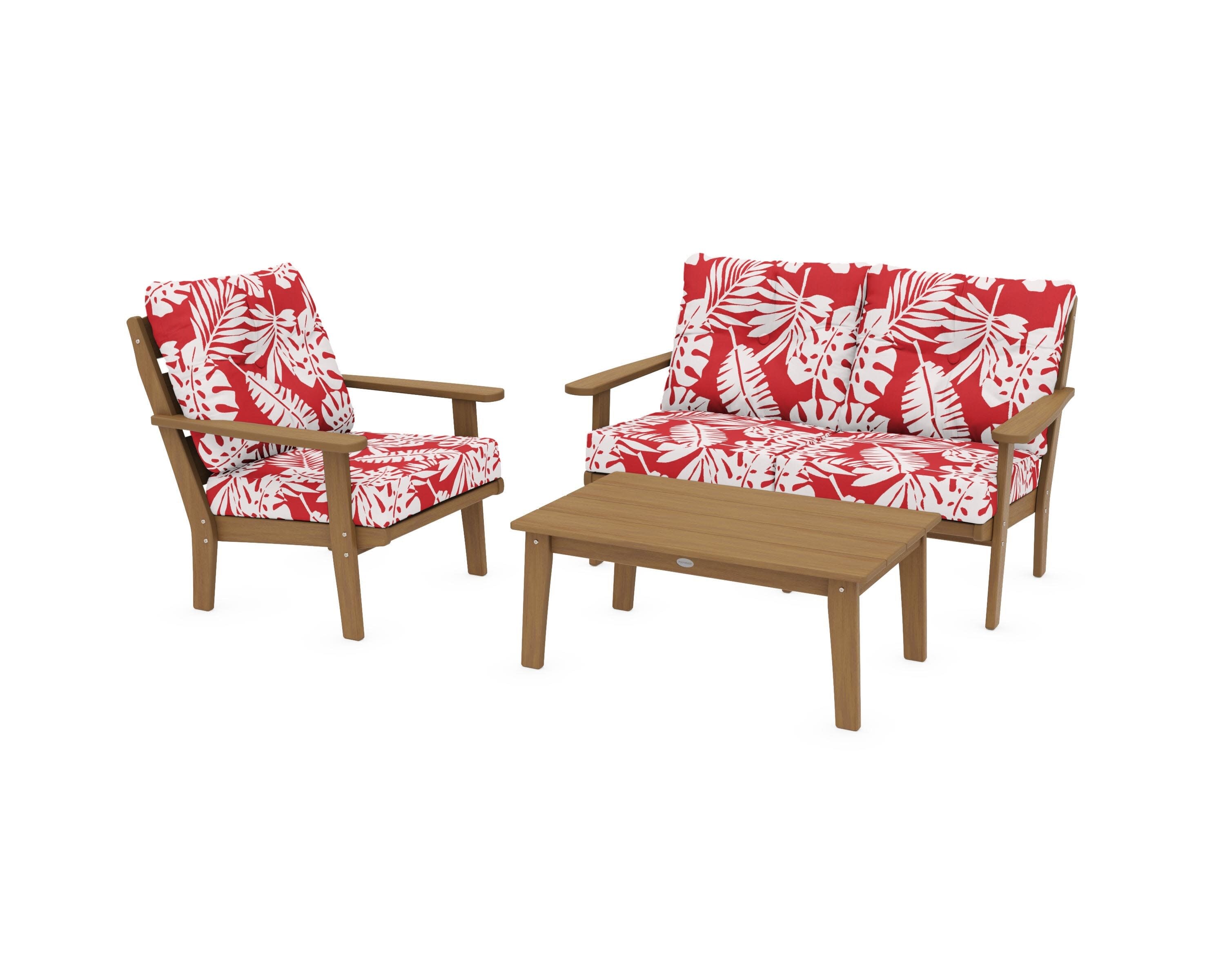 Lakeside 3-Piece Deep Seating Set in Natural / Leaf Crimson