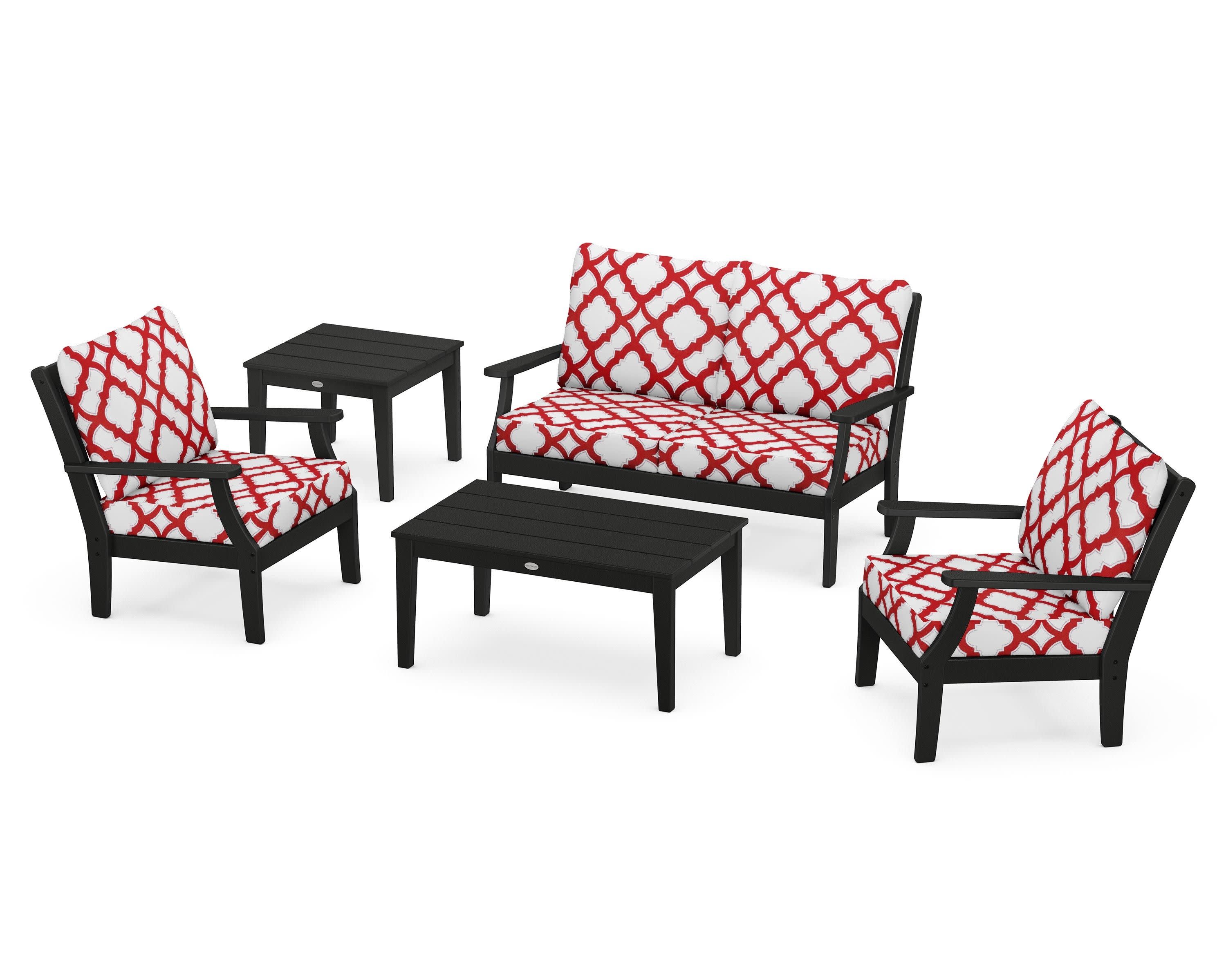 Braxton 5-Piece Deep Seating Set in Black / Trellis Crimson