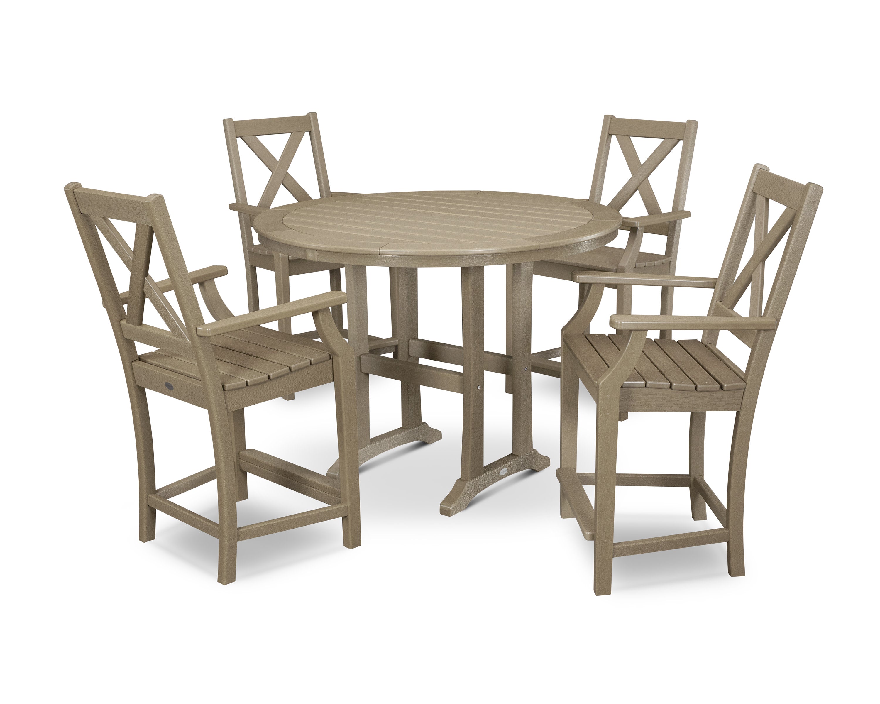 Braxton 5-Piece Nautical Trestle Arm Chair Counter Set in Vintage Sahara