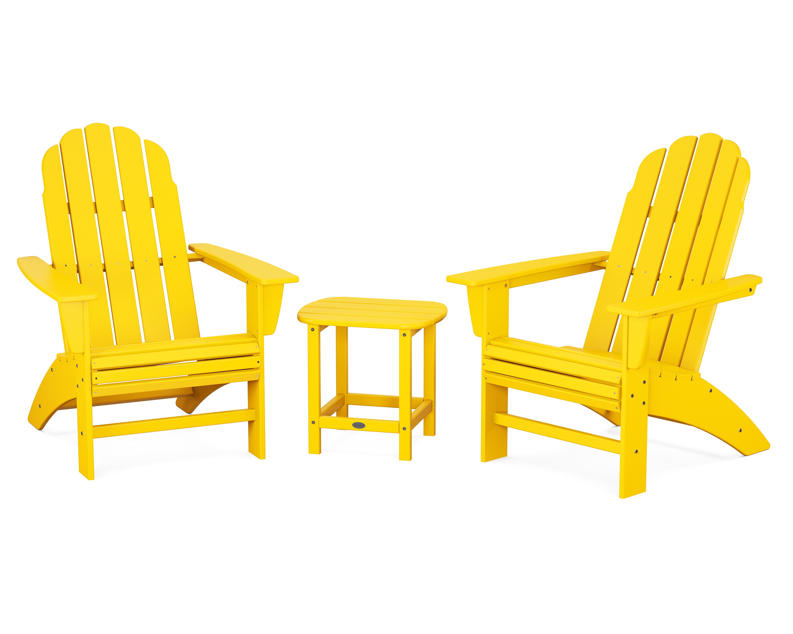 Vineyard 3-Piece Curveback Adirondack Set with South Beach 18" Side Table in Lemon