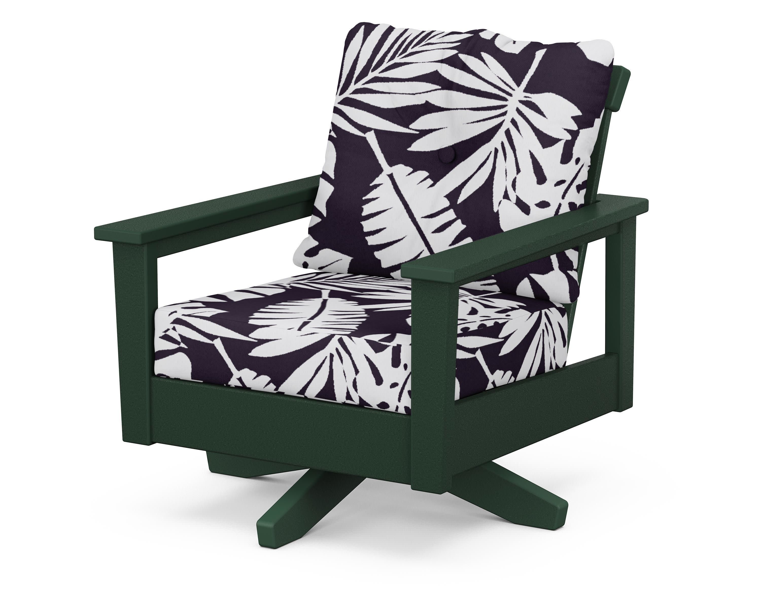 Prescott Deep Seating Swivel Chair in Green / Leaf Navy