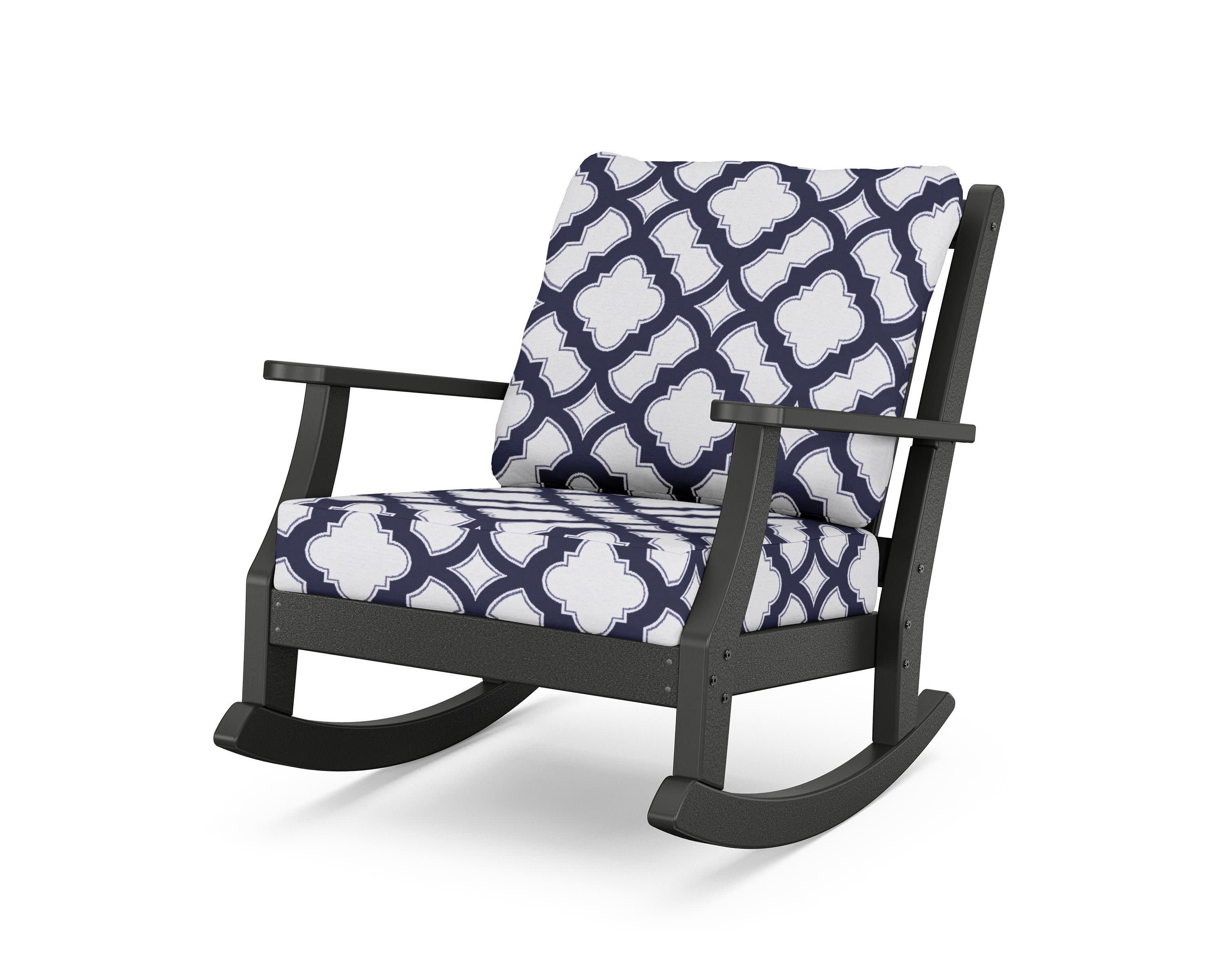 Wovendale Deep Seating Rocking Chair in Black / Trellis Navy