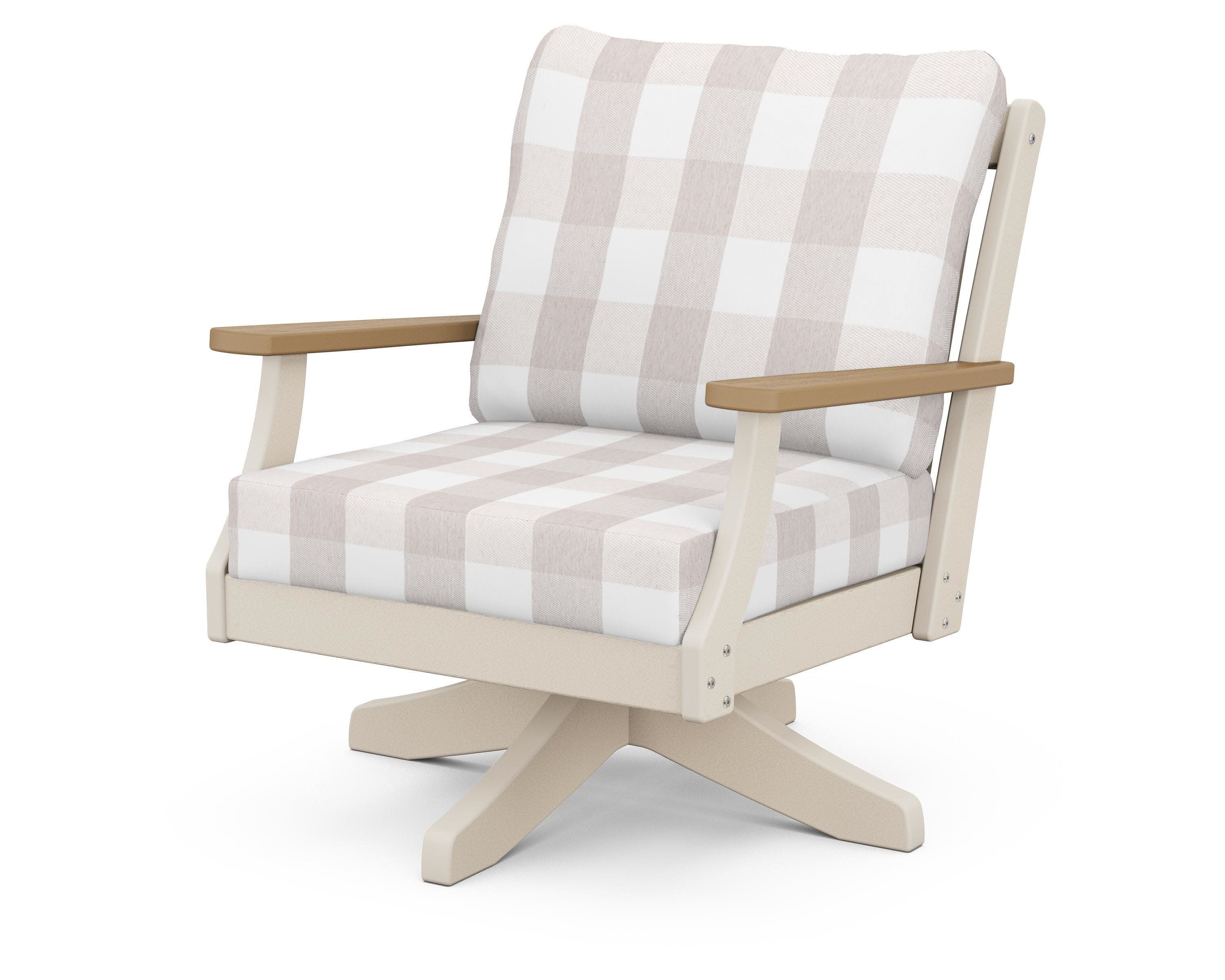 Braxton Deep Seating Swivel Chair in Sand / Natural / Buffalo Plaid Dune Burlap