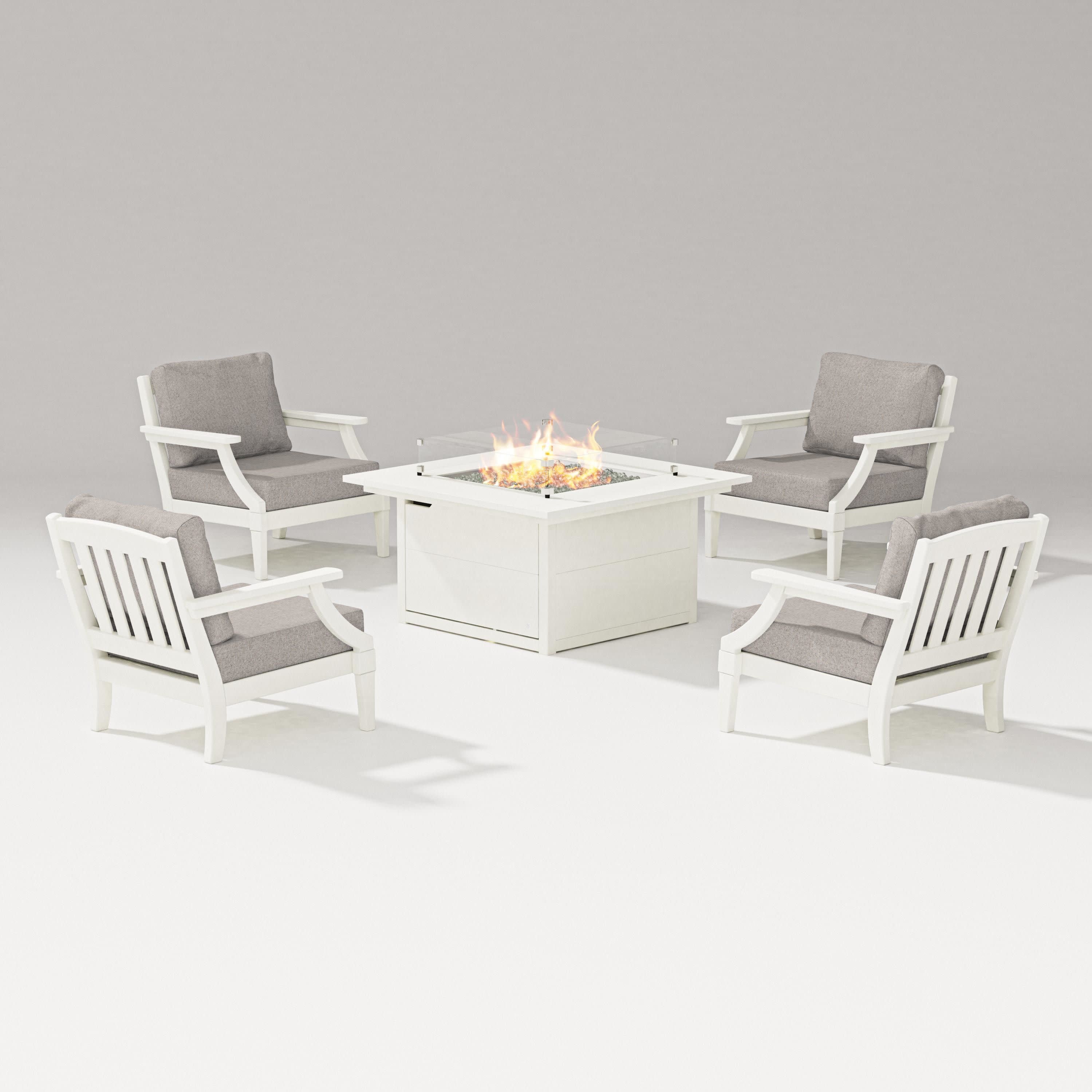 Estate 5-Piece Lounge Fire Table Set in Vintage White / Weathered Tweed