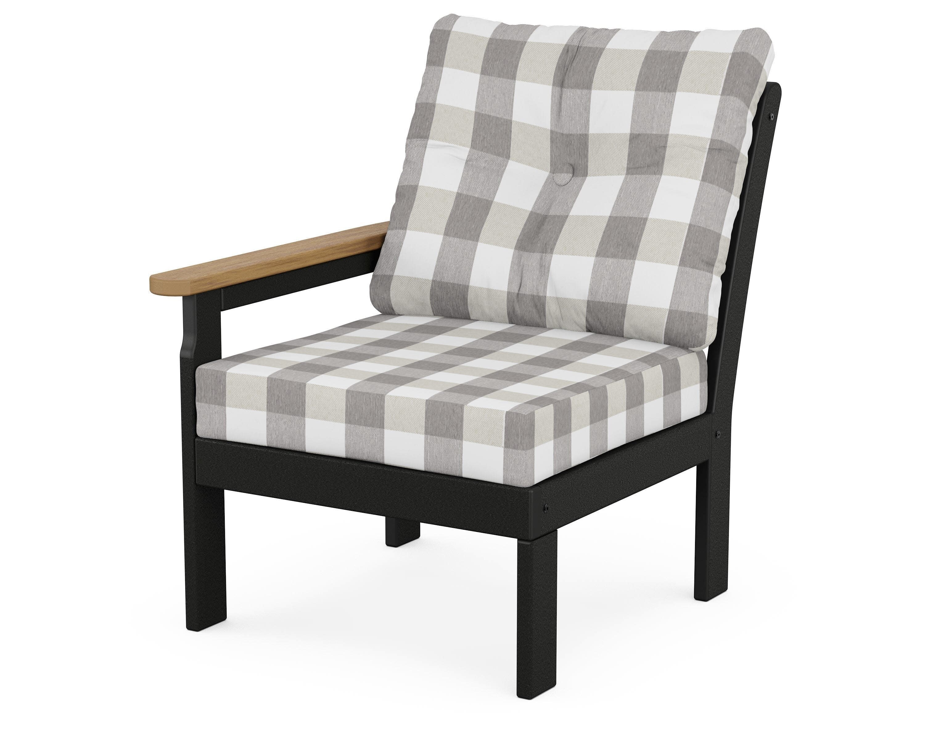 Vineyard Modular Left Arm Chair in Black / Natural / Buffalo Plaid Grey Mist