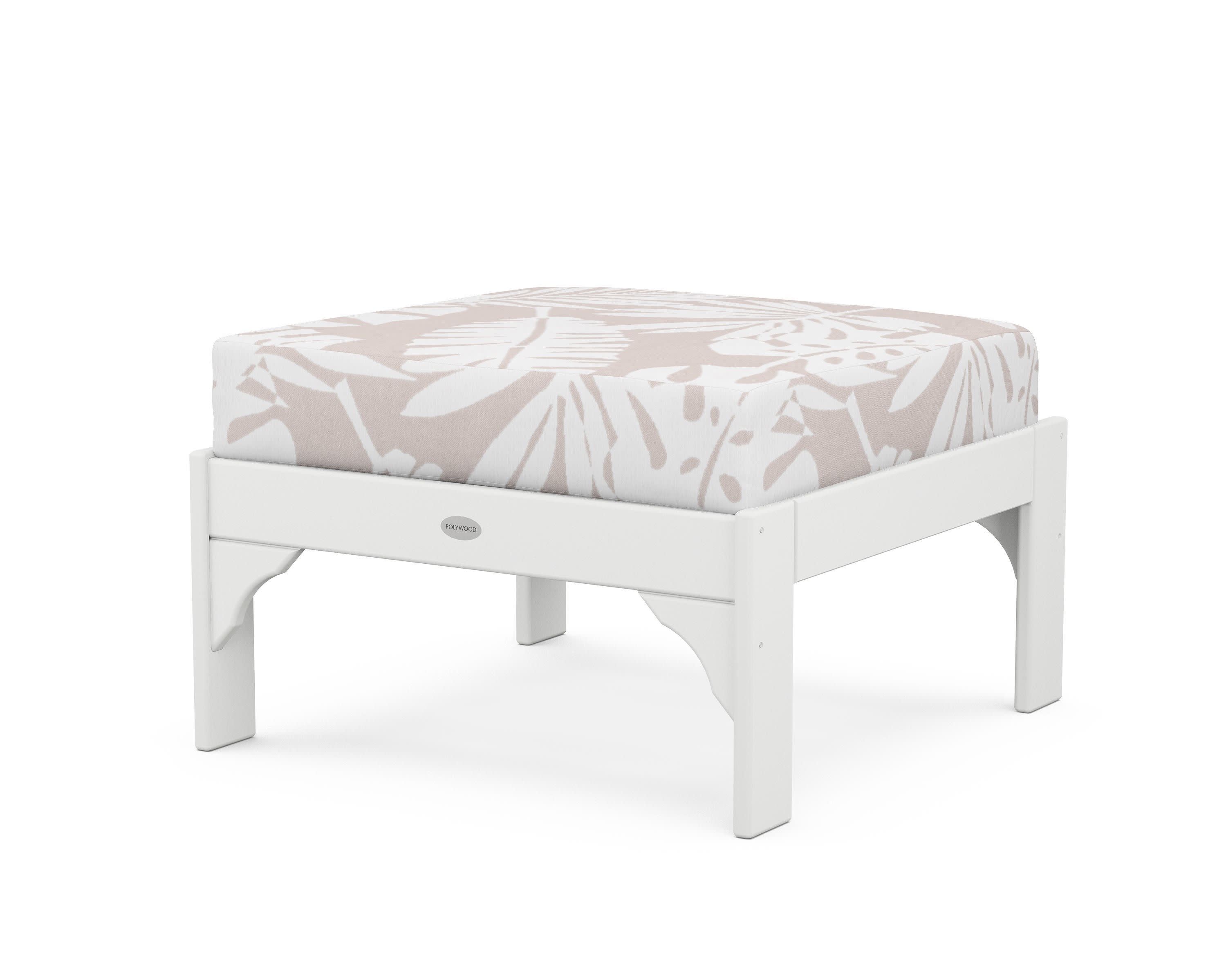 Vineyard Deep Seating Ottoman in White / Leaf Dune Burlap