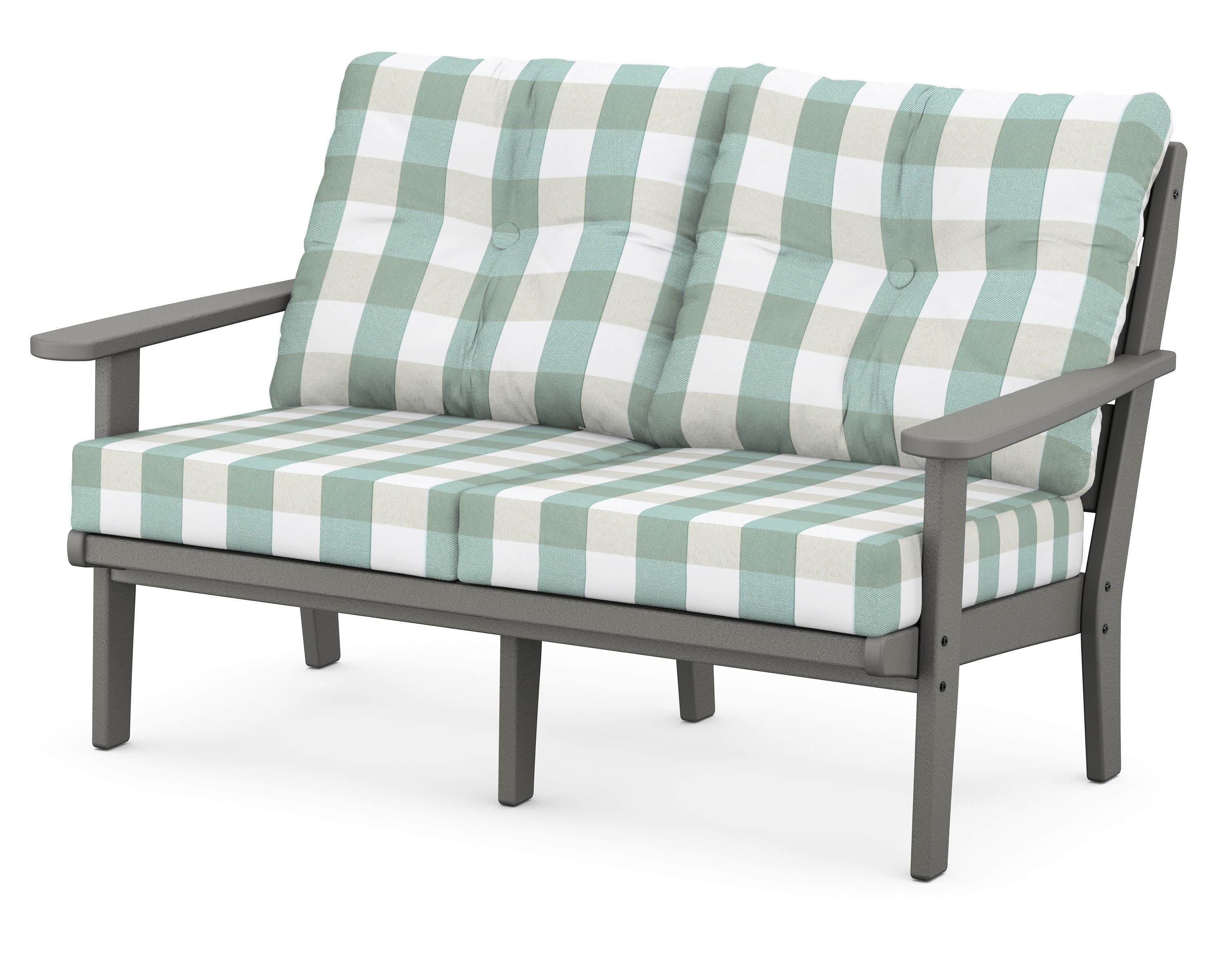 Lakeside Deep Seating Loveseat in Slate Grey / Buffalo Plaid Glacier Spa
