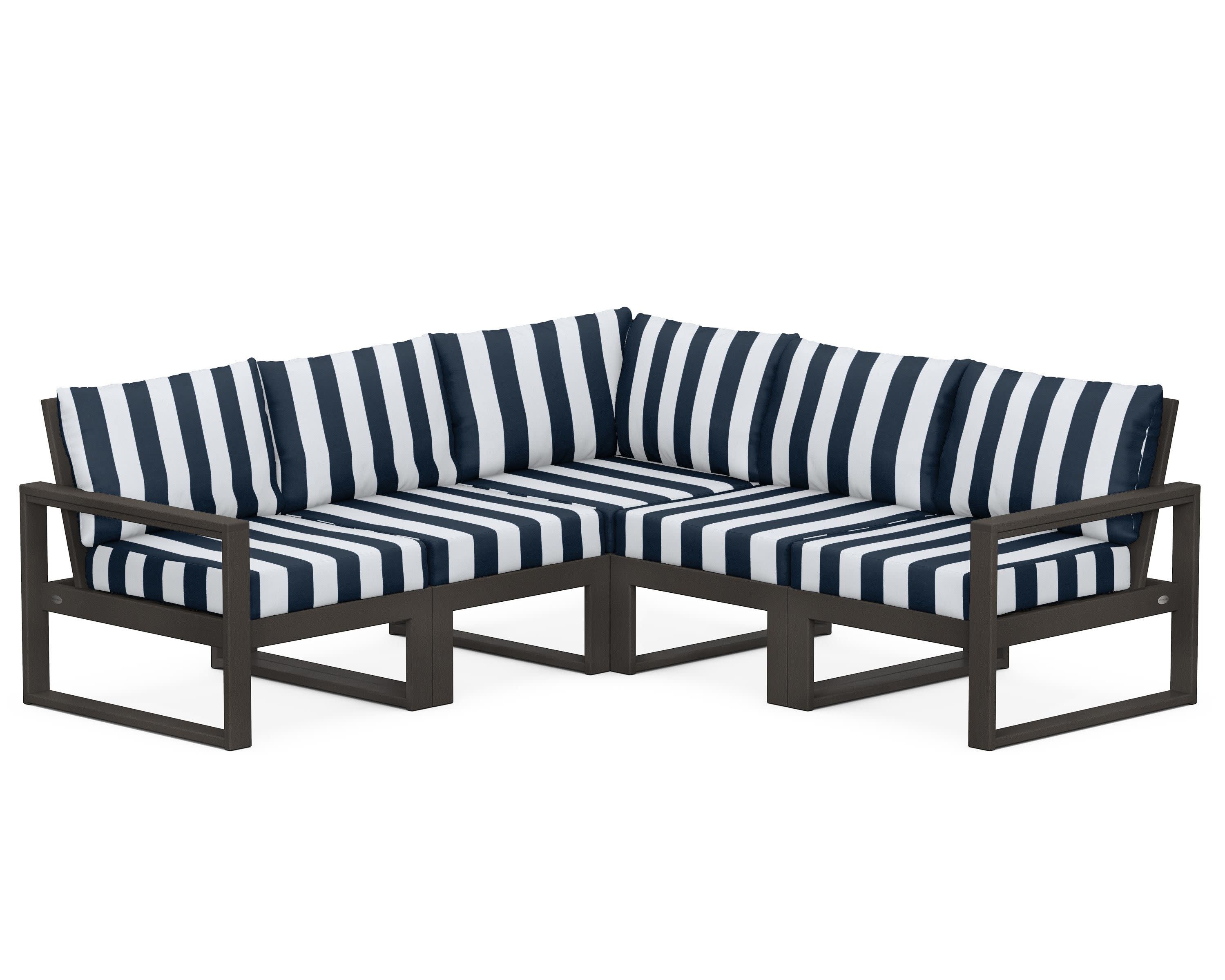 EDGE 5-Piece Modular Deep Seating Set in Vintage Coffee / Cabana Stripe Marine Indigo