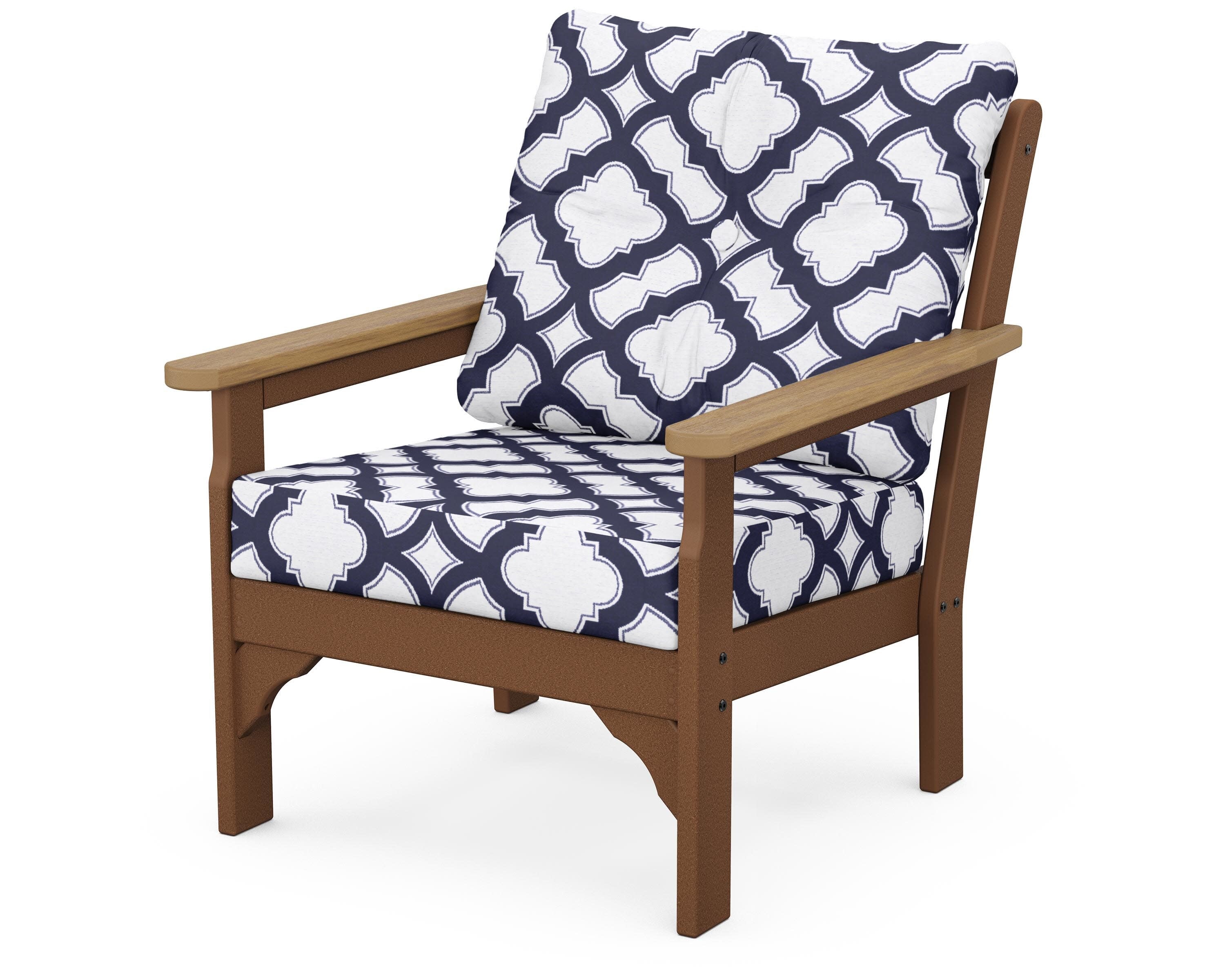 Vineyard Deep Seating Chair in Teak / Natural / Trellis Navy