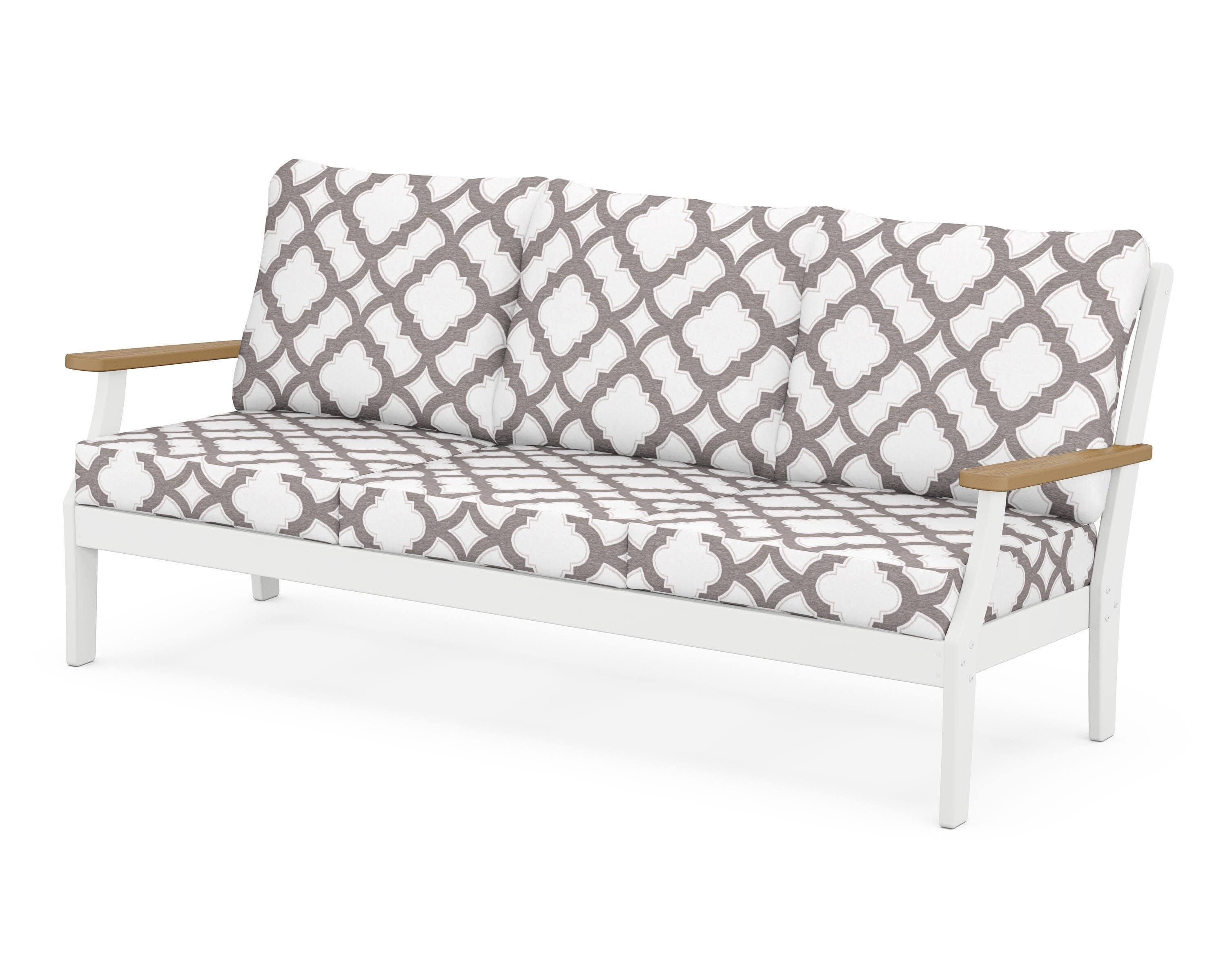 Braxton Deep Seating Sofa in White / Natural / Trellis Grey Mist