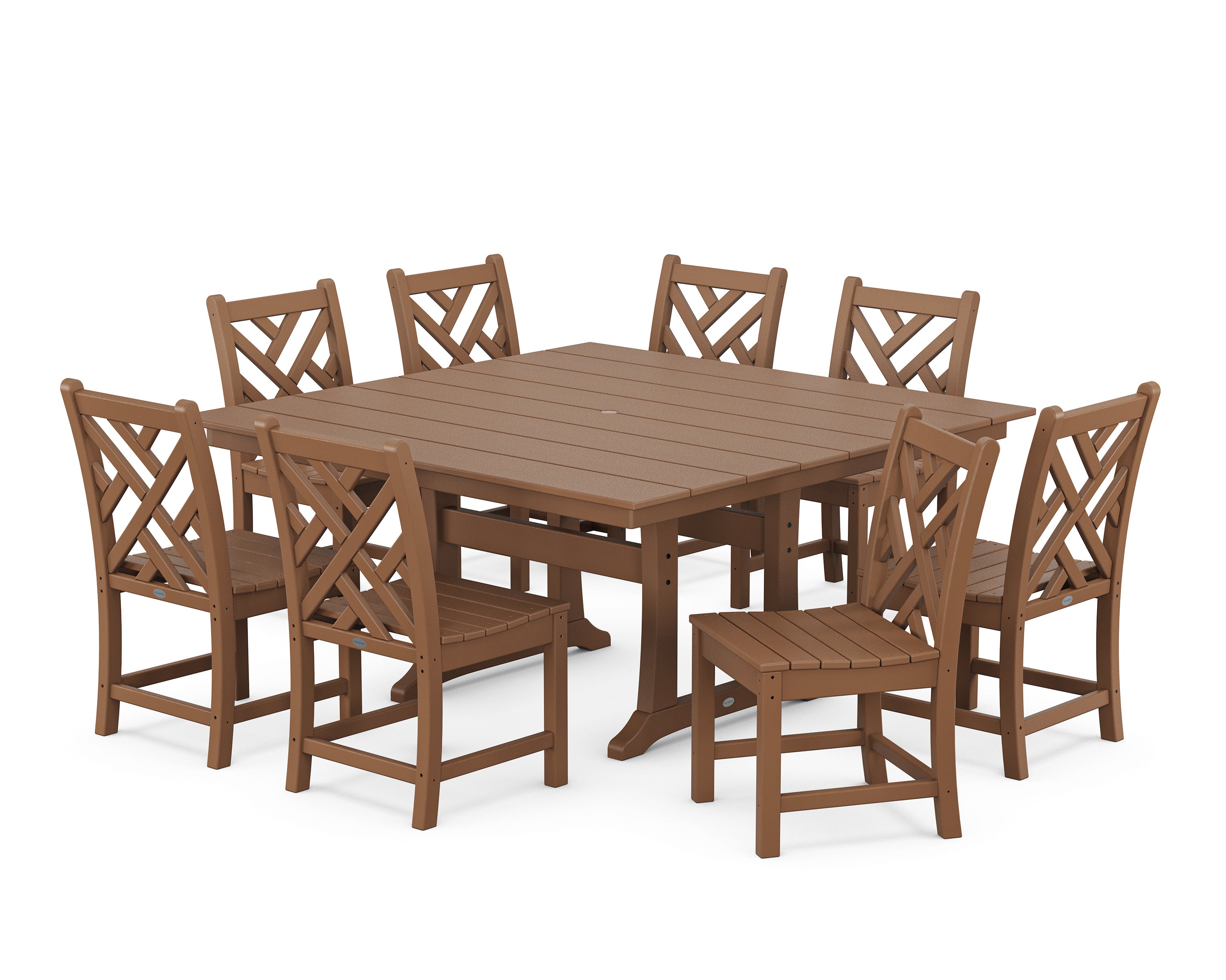 Chippendale 9-Piece Farmhouse Trestle Dining Set in Teak
