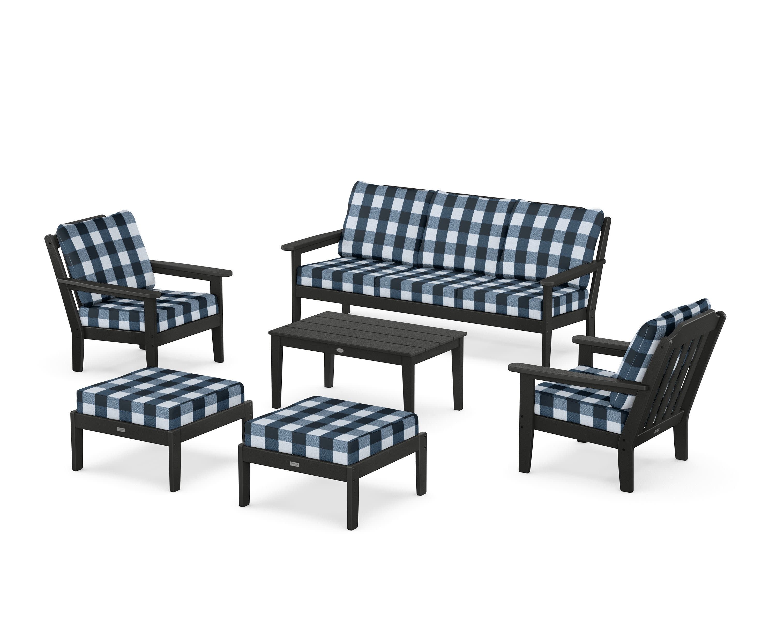 Cottage 6-Piece Lounge Sofa Set in Black / Buffalo Plaid Marine Indigo