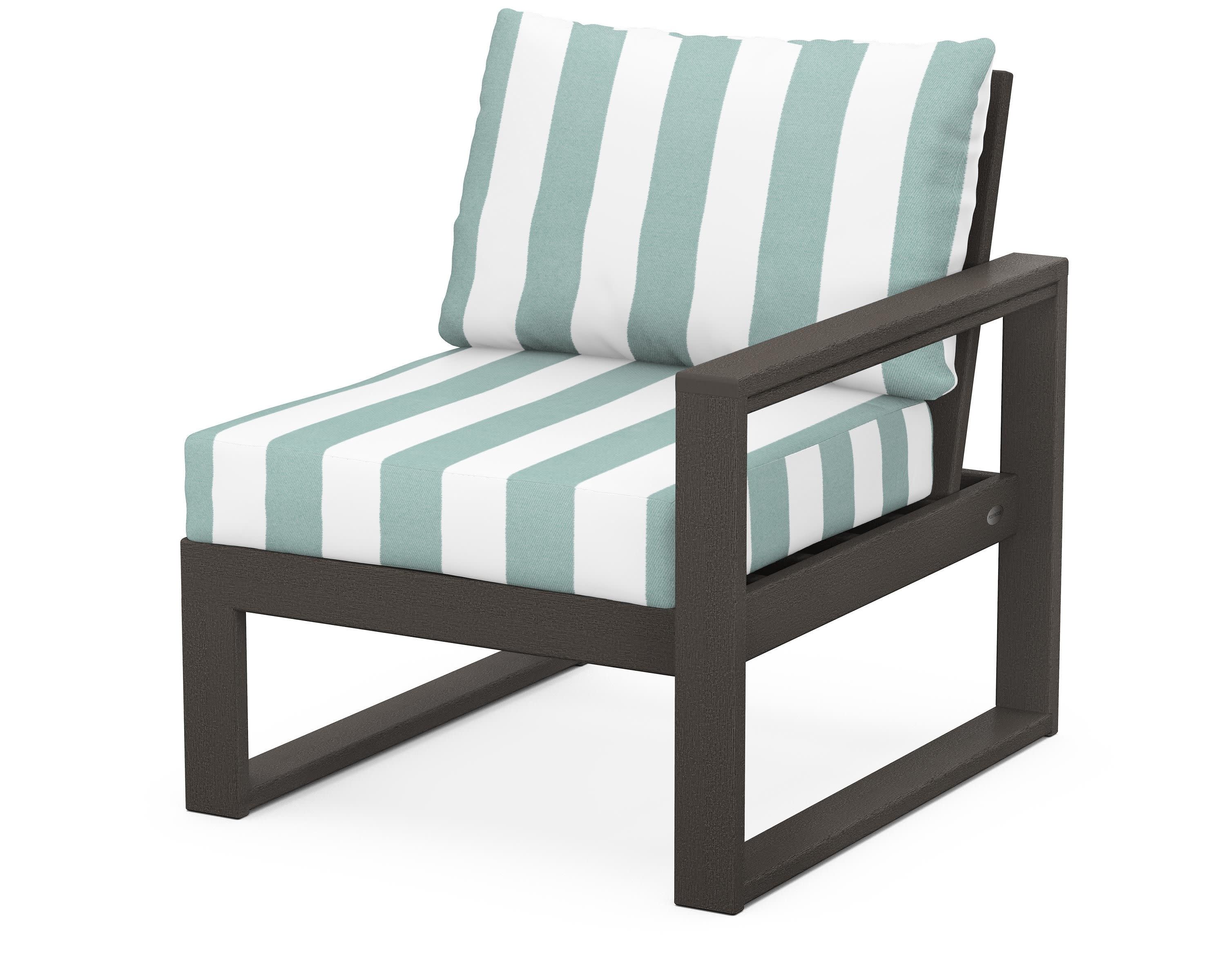 EDGE Modular Right Arm Chair in Vintage Coffee / Cabana Stripe Glacier Spa