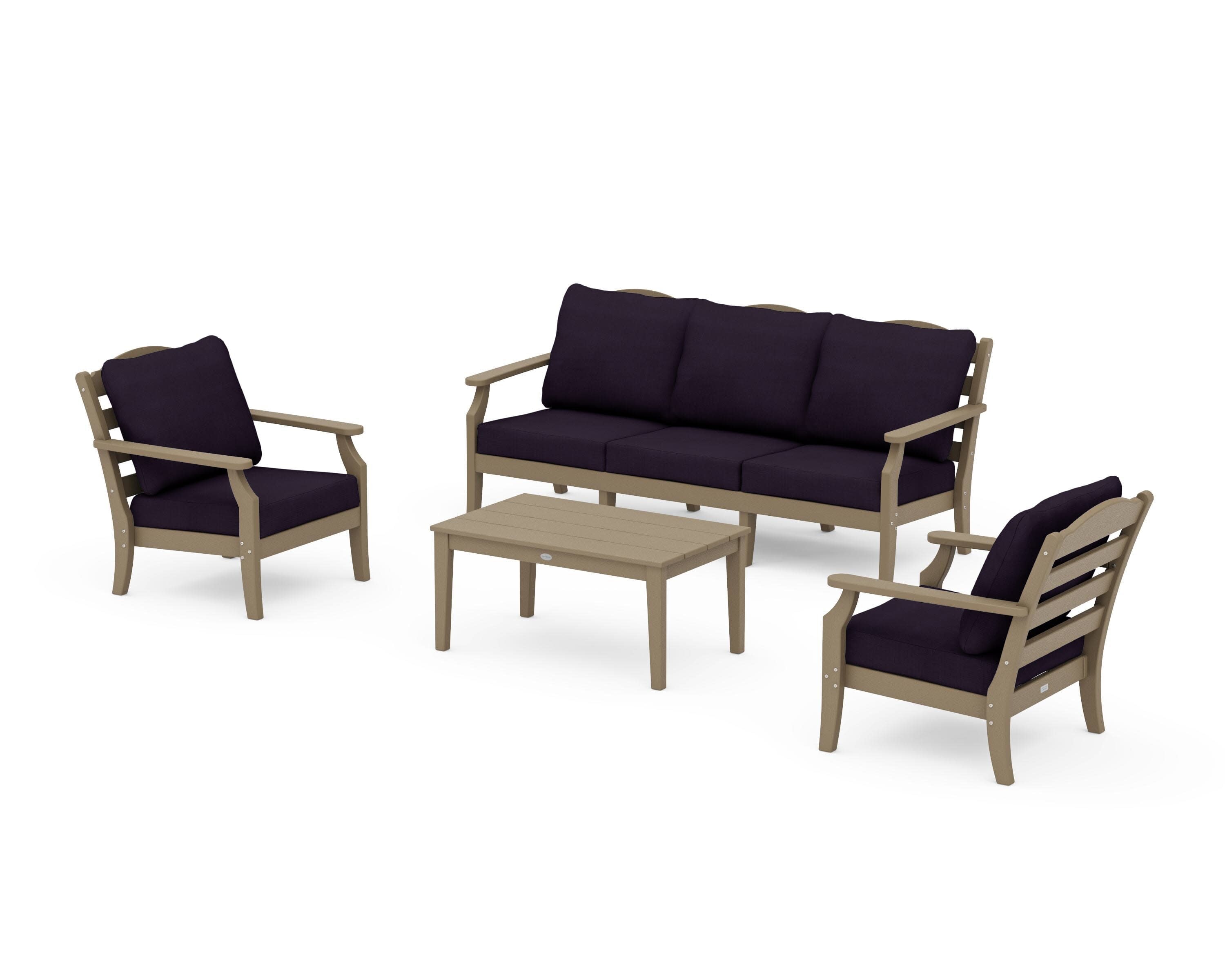 Savannah 4-Piece Deep Seating Set with Sofa in Vintage Sahara / Navy Linen
