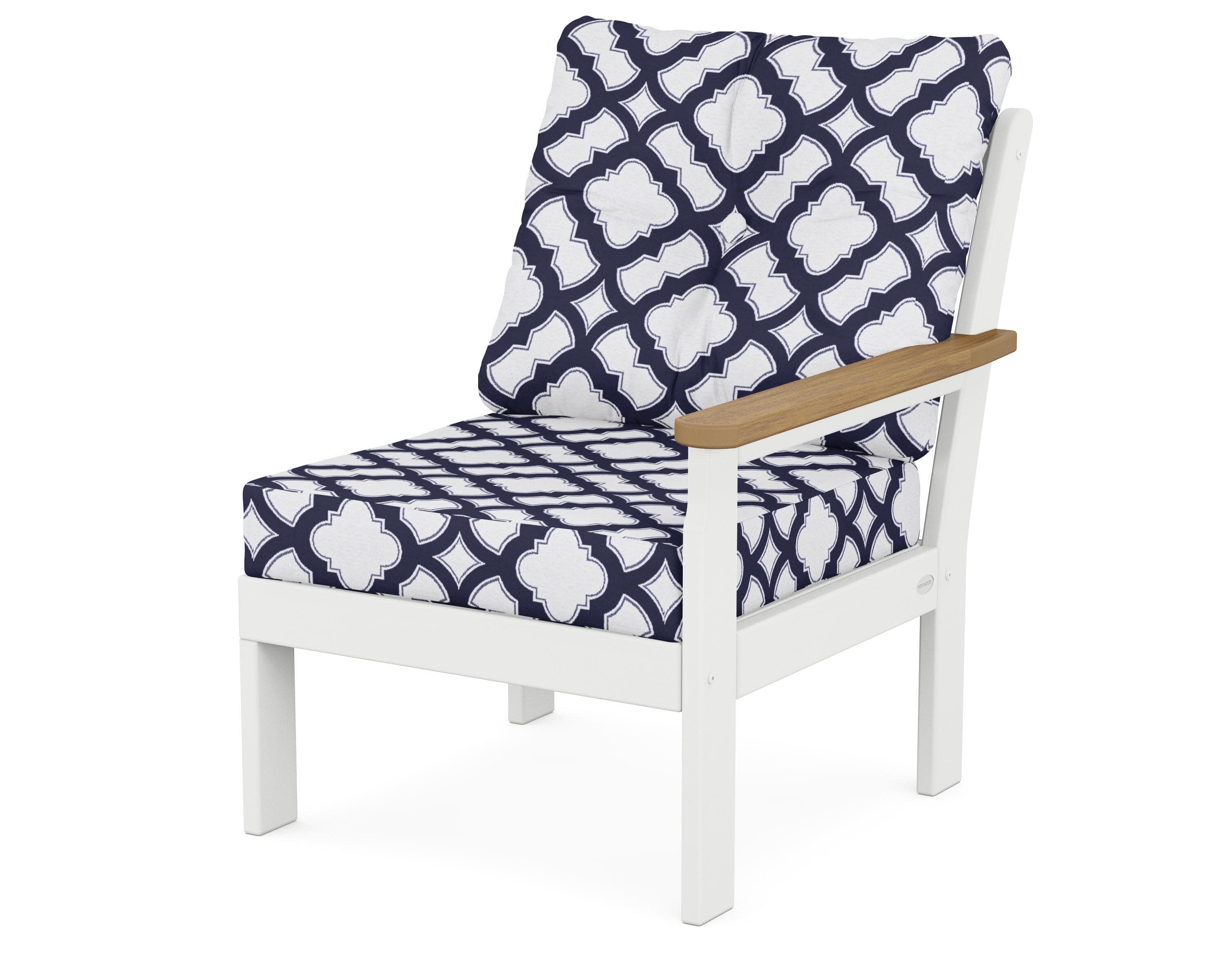 Vineyard Modular Right Arm Chair in White / Natural / Trellis Navy