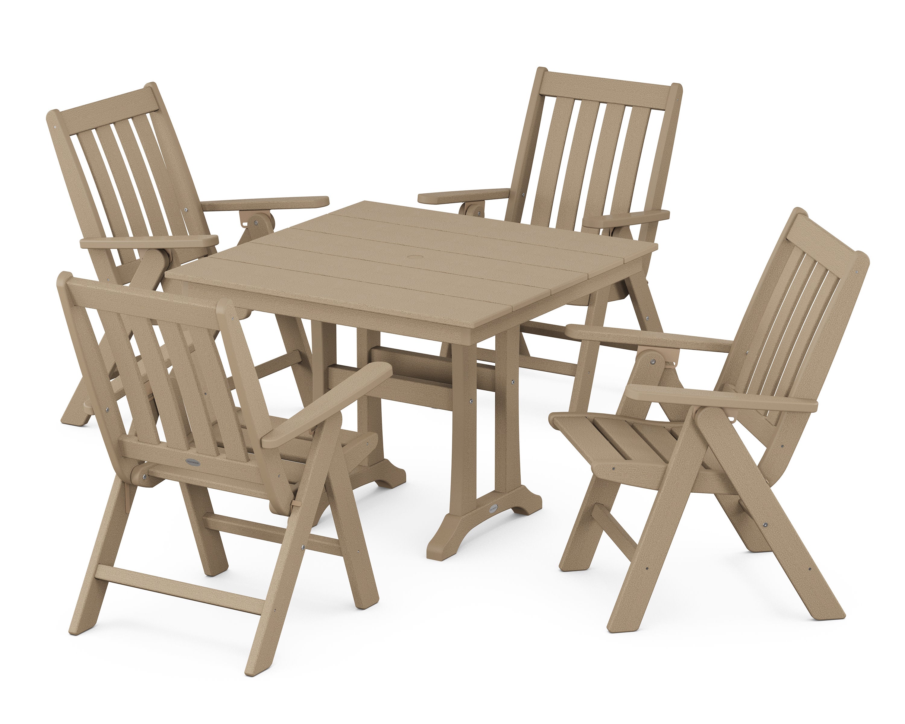 Vineyard Folding 5-Piece Farmhouse Dining Set With Trestle Legs in Vintage Sahara