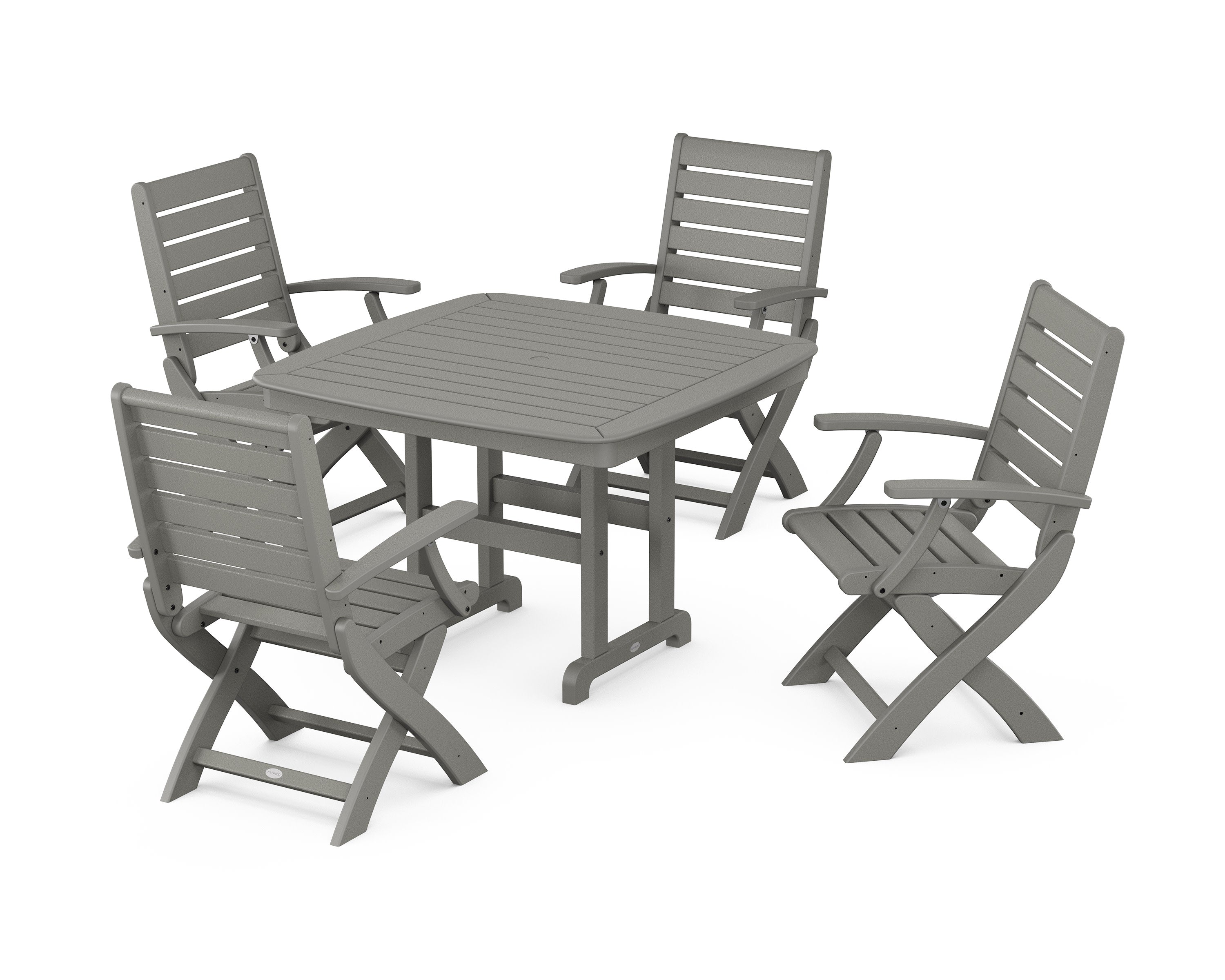 Signature Folding Chair 5-Piece Dining Set with Trestle Legs in Slate Grey
