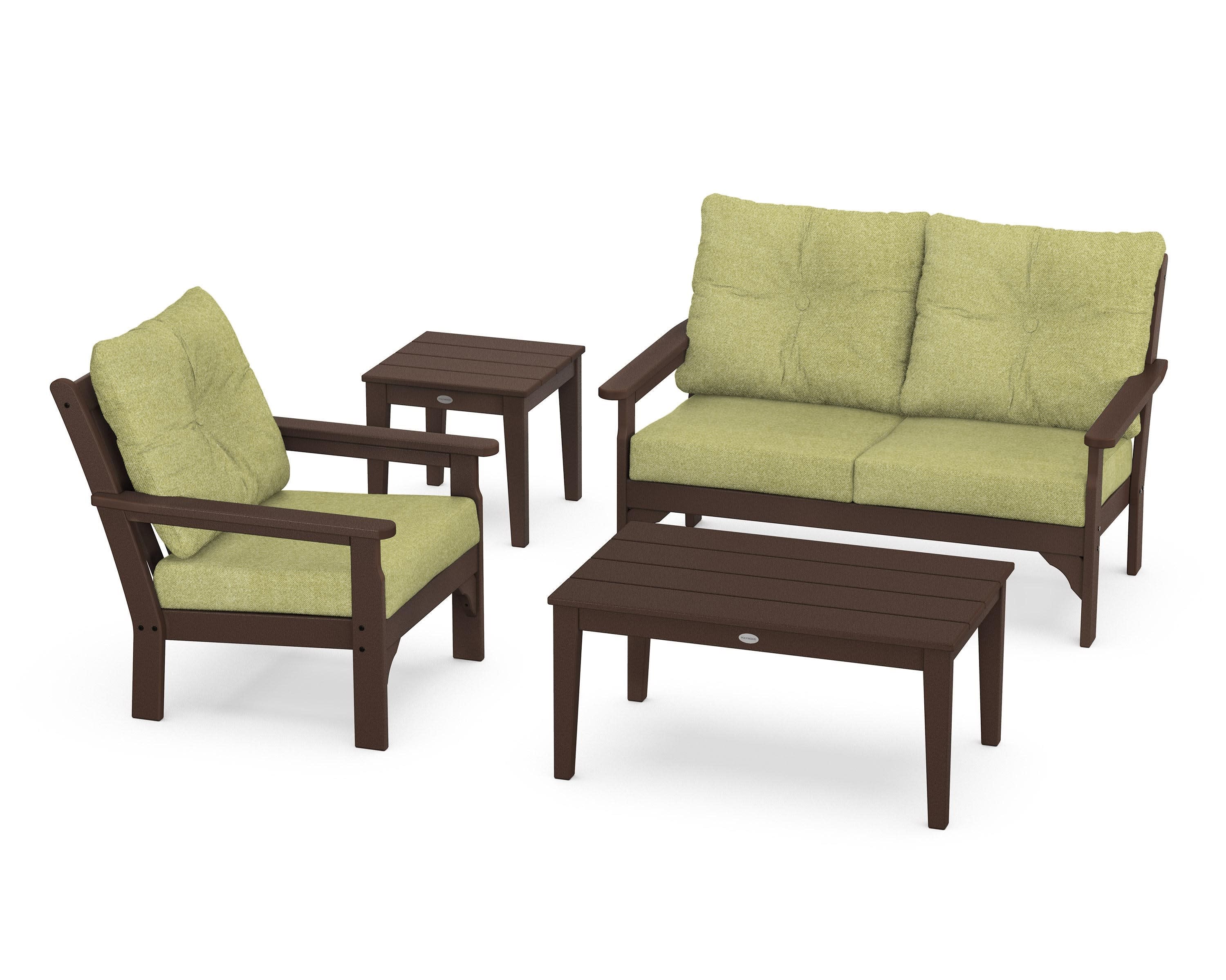 Vineyard 4-Piece Deep Seating Set in Mahogany / Chartreuse Boucle