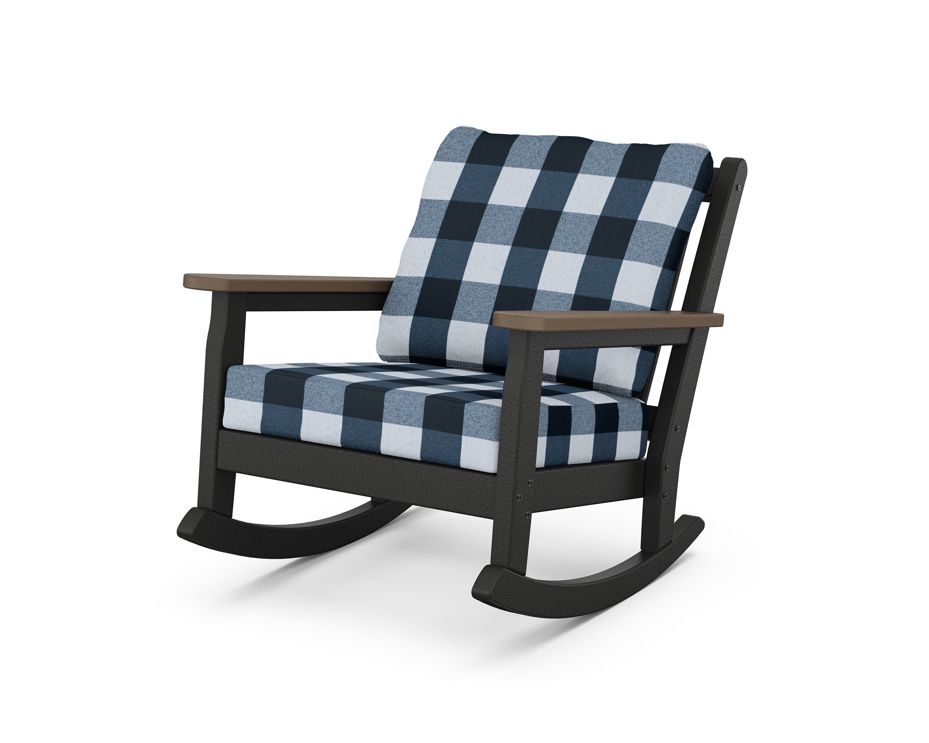 Chippendale Deep Seating Rocking Chair in Black / Kona / Buffalo Plaid Marine Indigo