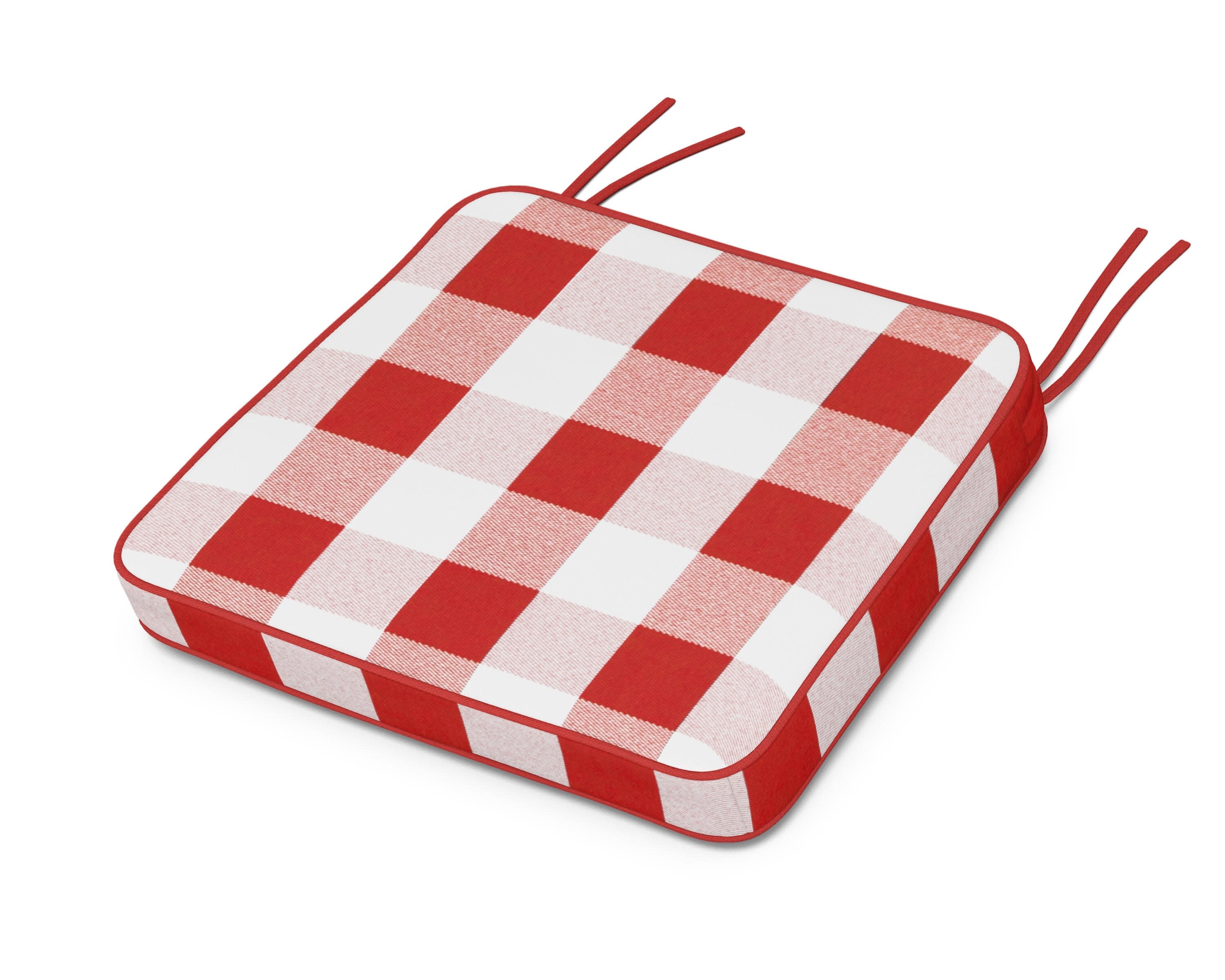 Chinoiserie Arm Chair Seat Cushion in Buffalo Plaid Crimson