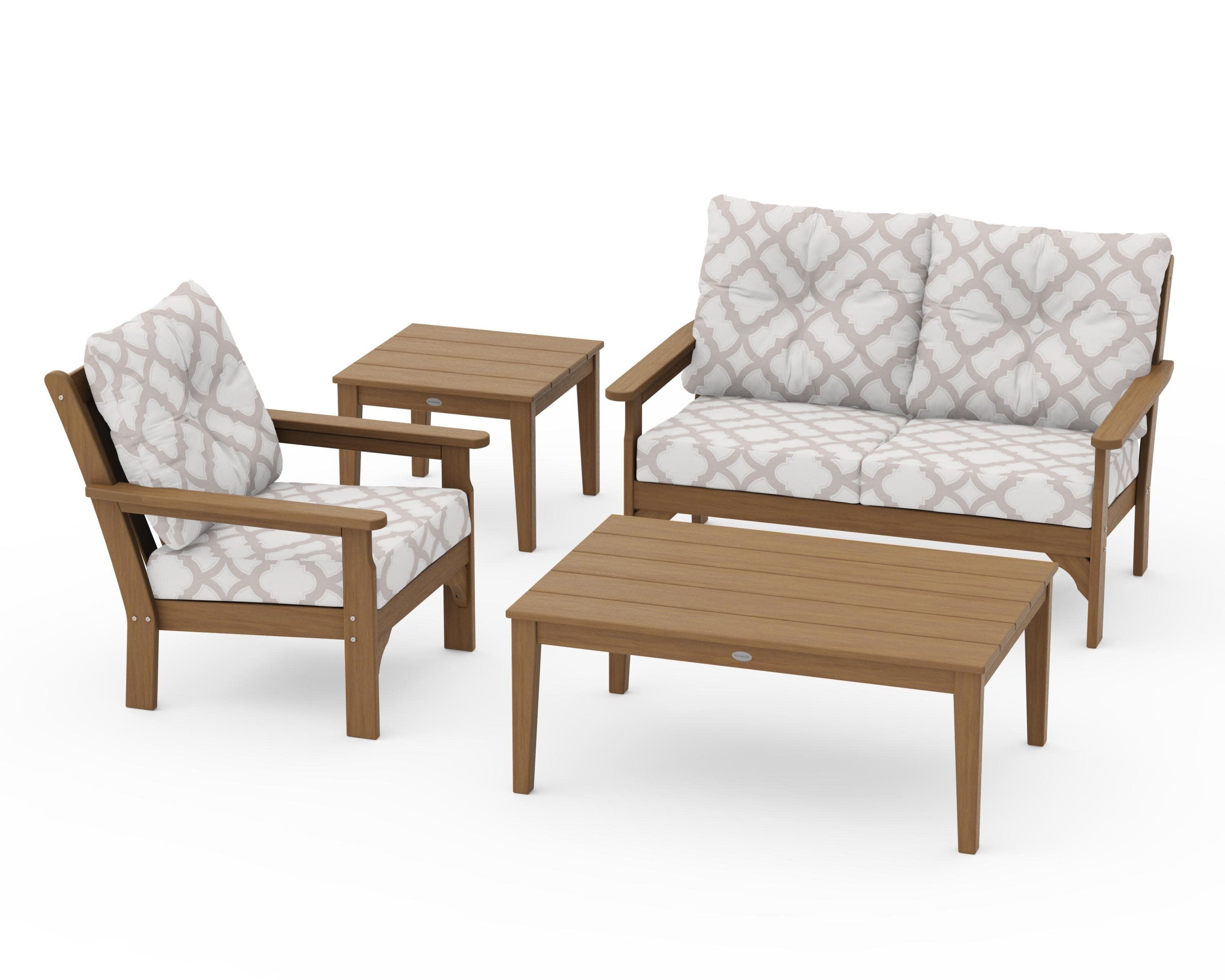 Vineyard 4-Piece Deep Seating Set in Natural / Trellis Dune Burlap
