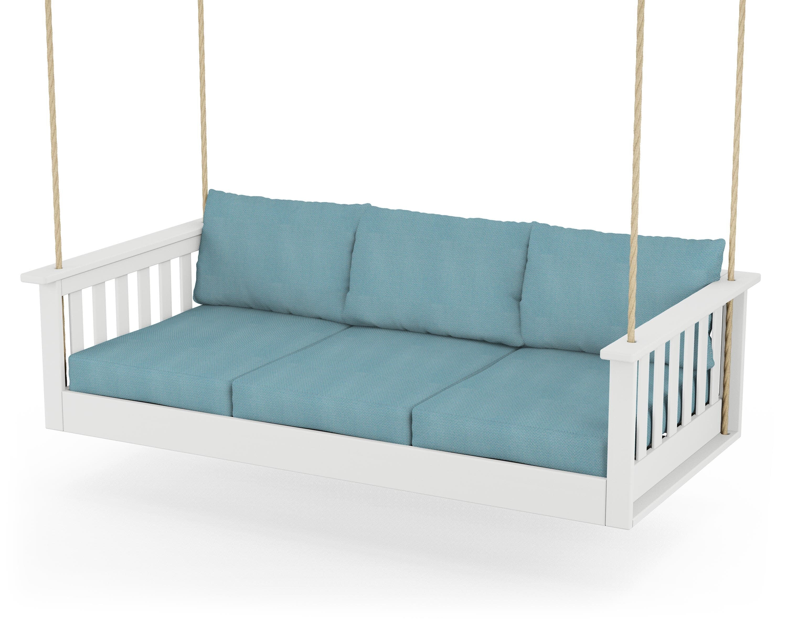 Vineyard Daybed Swing in White / Lattice Sky Blue