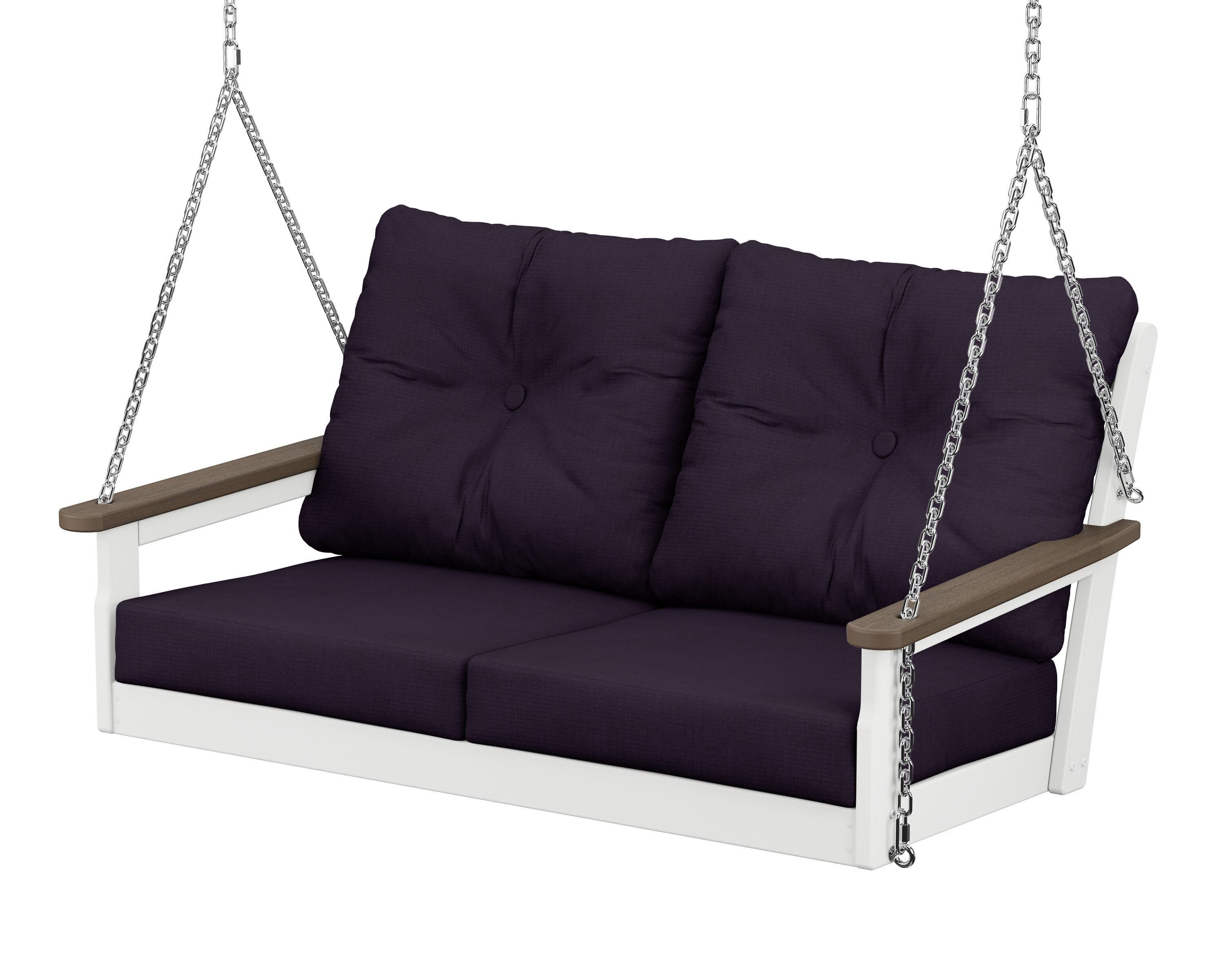 Vineyard Deep Seating Swing in White / Kona / Navy Linen