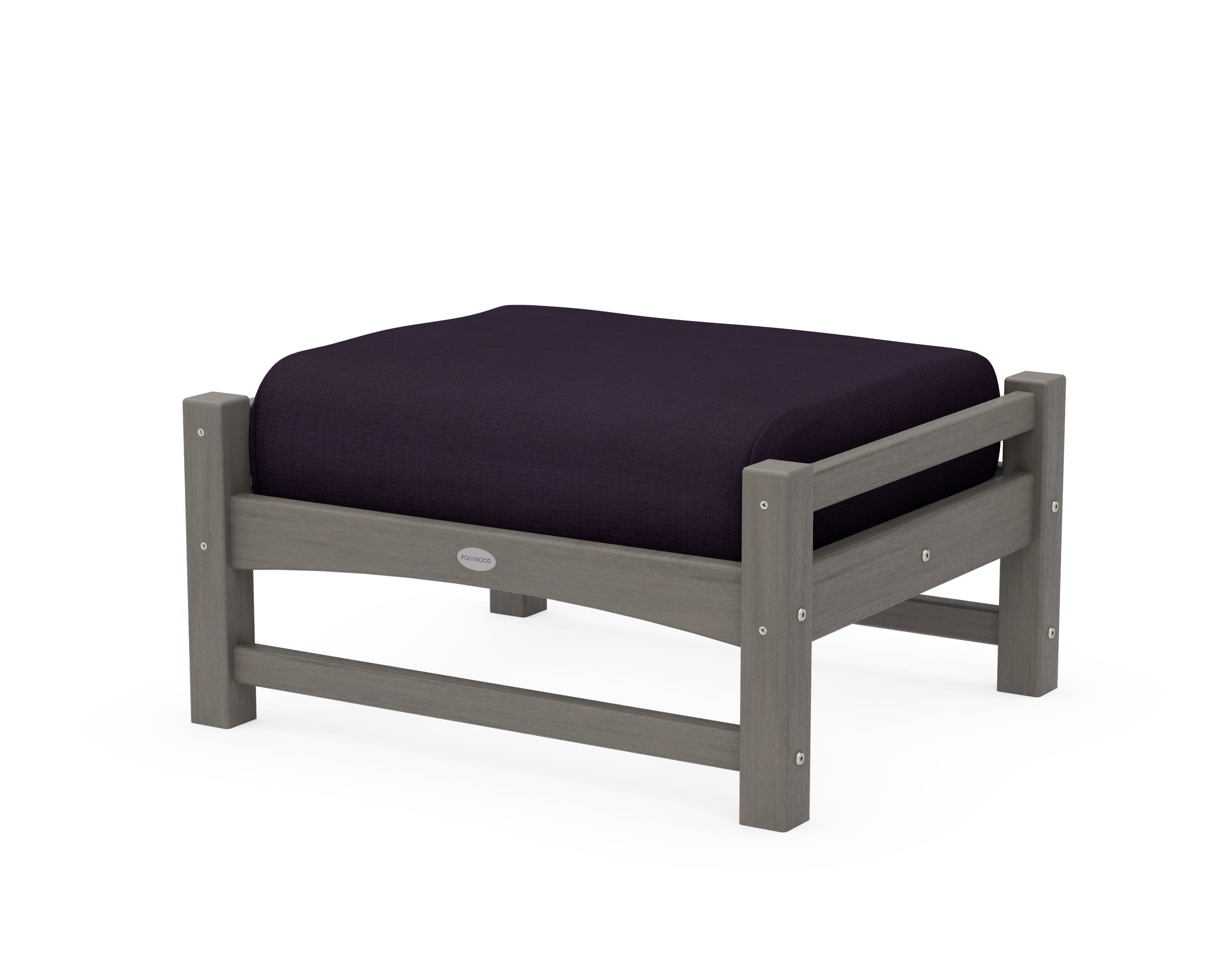 Club Ottoman in Driftwood / Navy Linen