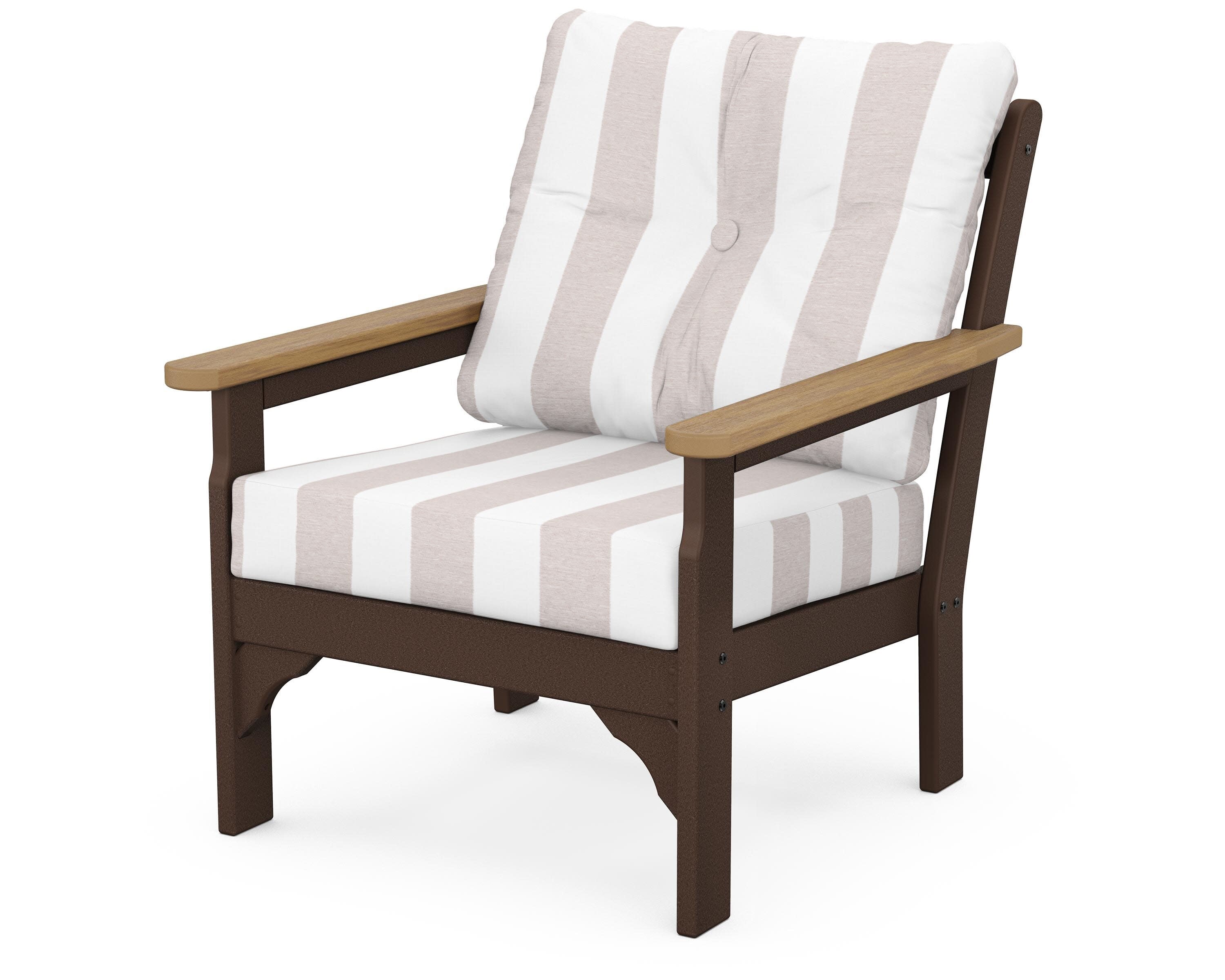 Vineyard Deep Seating Chair in Mahogany / Natural / Cabana Stripe Dune Burlap