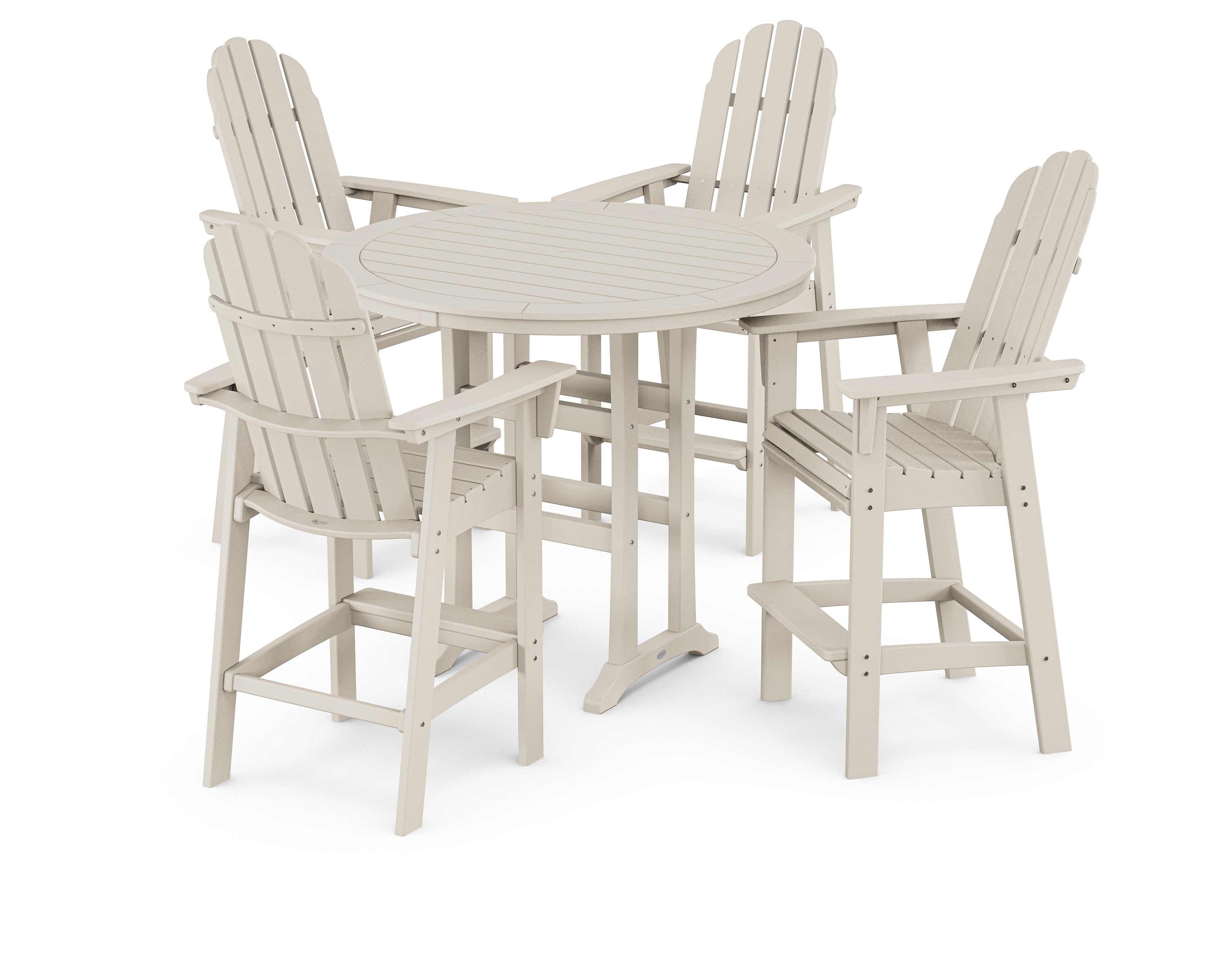 Vineyard Curveback Adirondack 5-Piece Nautical Trestle Bar Set in Sand