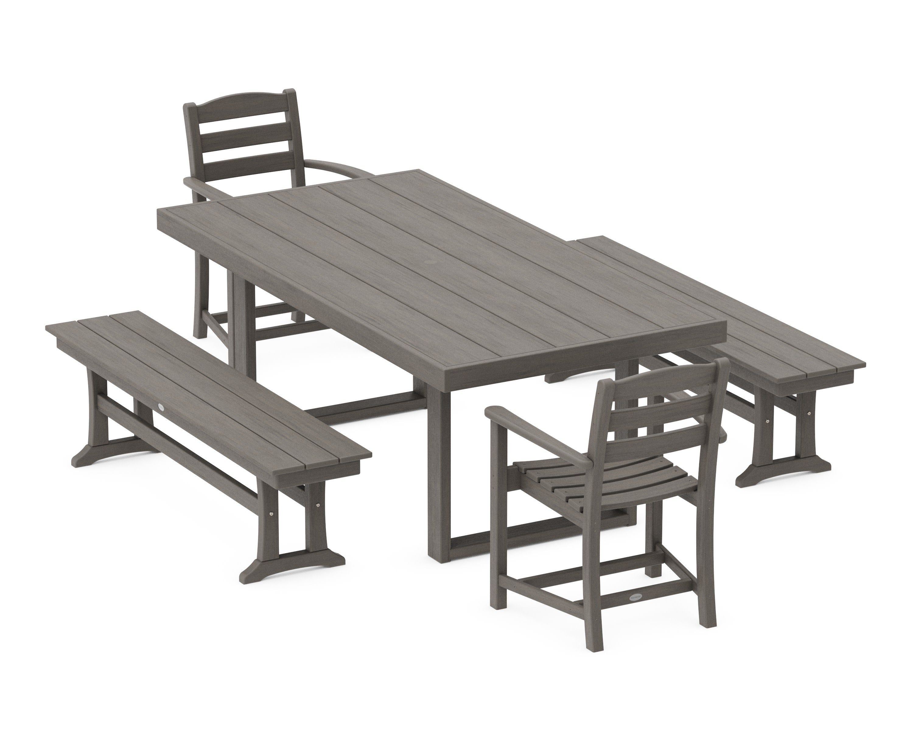 La Casa Caf 5-Piece Dining Set with Benches in Driftwood