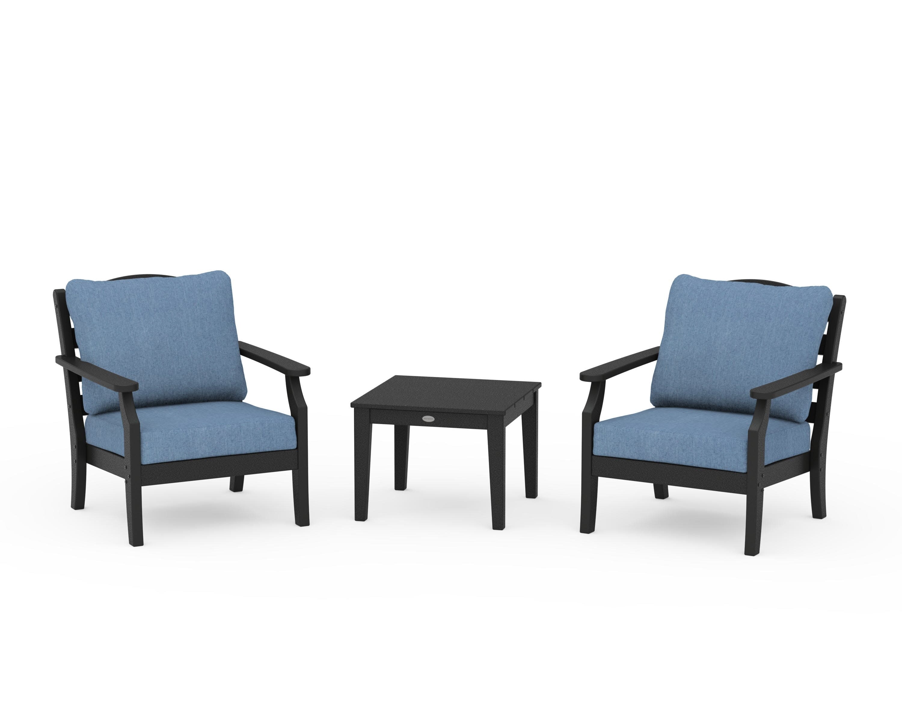 Savannah 3-Piece Deep Seating Set in Black / Sky Blue