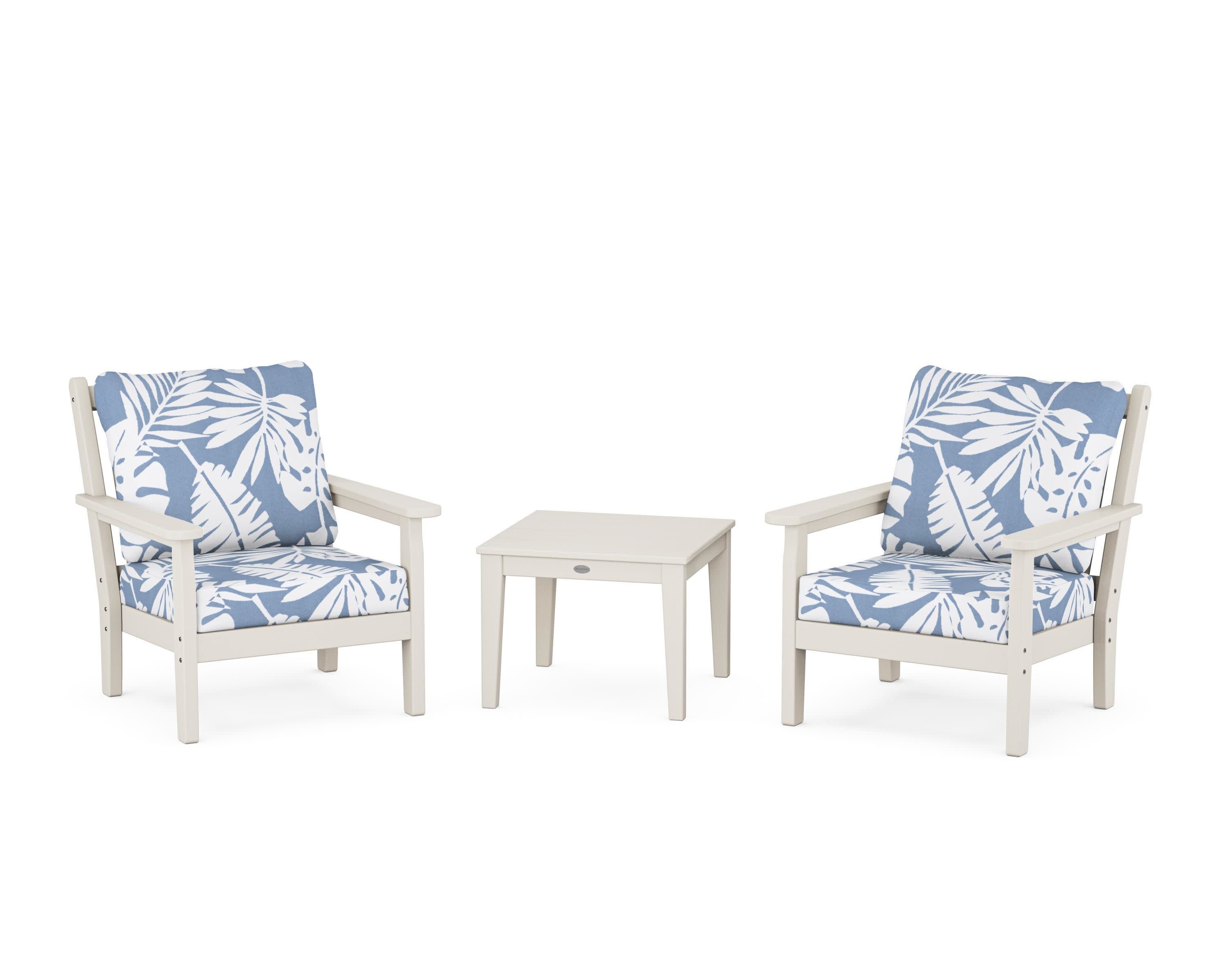 Chippendale 3-Piece Deep Seating Set in Sand / Leaf Sky Blue