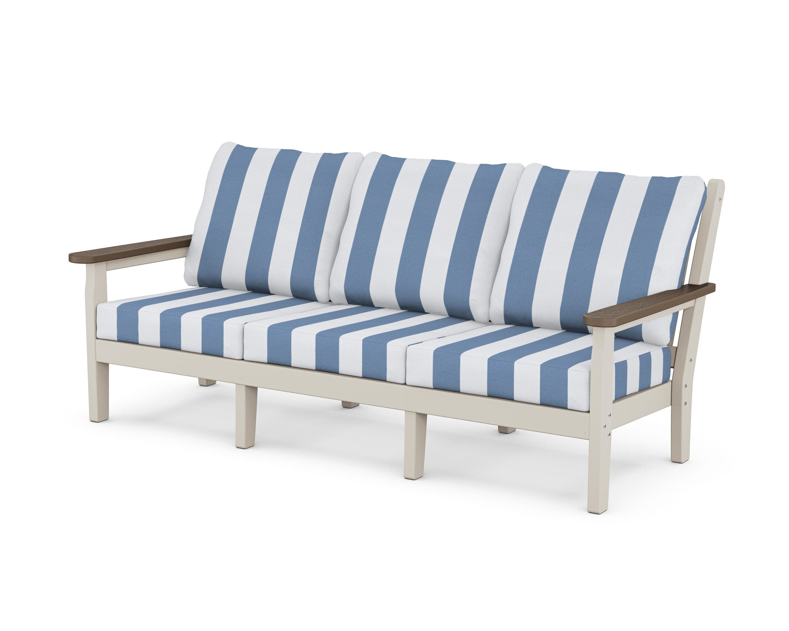 Chippendale Deep Seating Sofa in Sand / Kona / Cabana Stripe Sky Blue