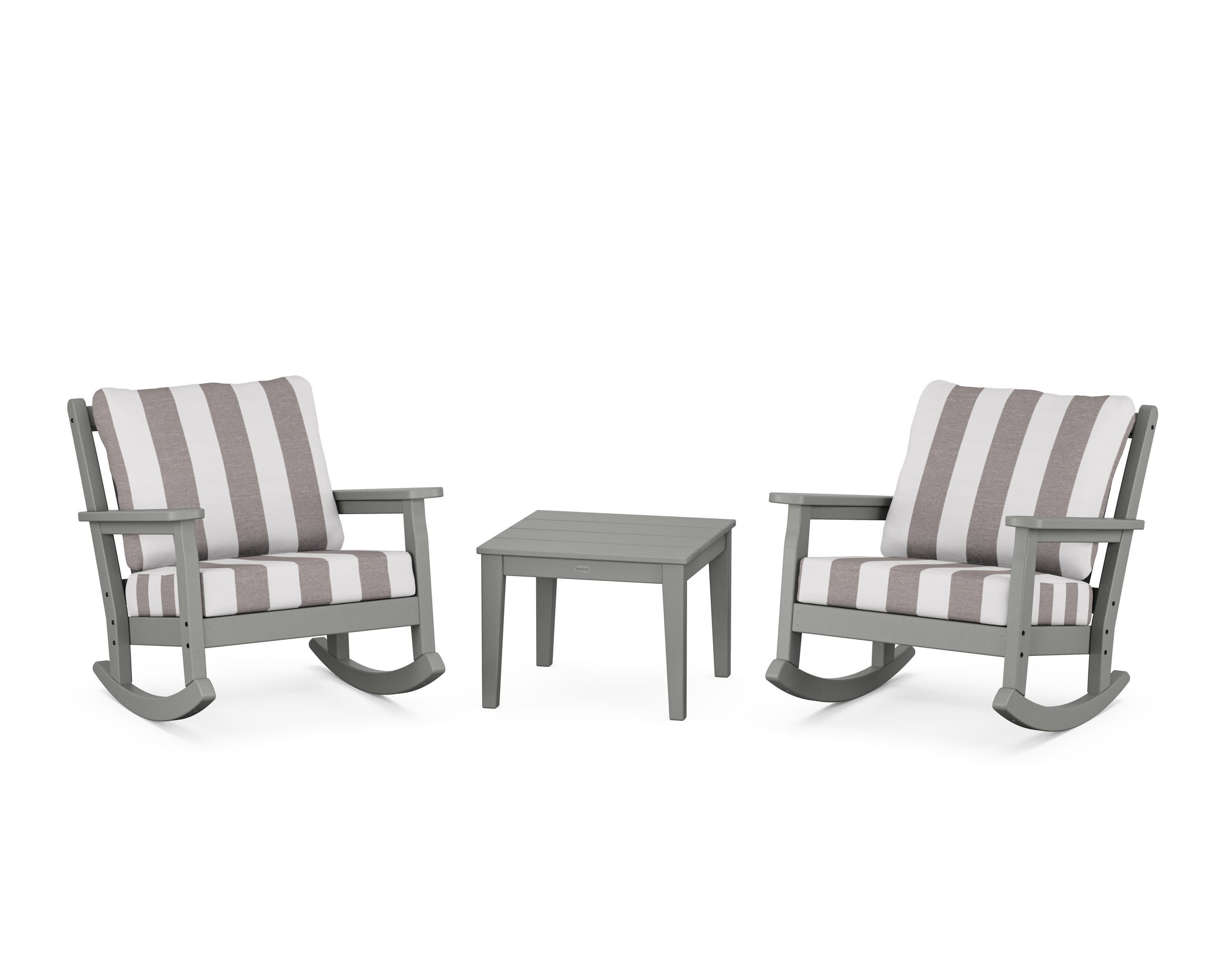Chippendale 3-Piece Deep Seating Rocker Set in Slate Grey / Cabana Stripe Grey Mist