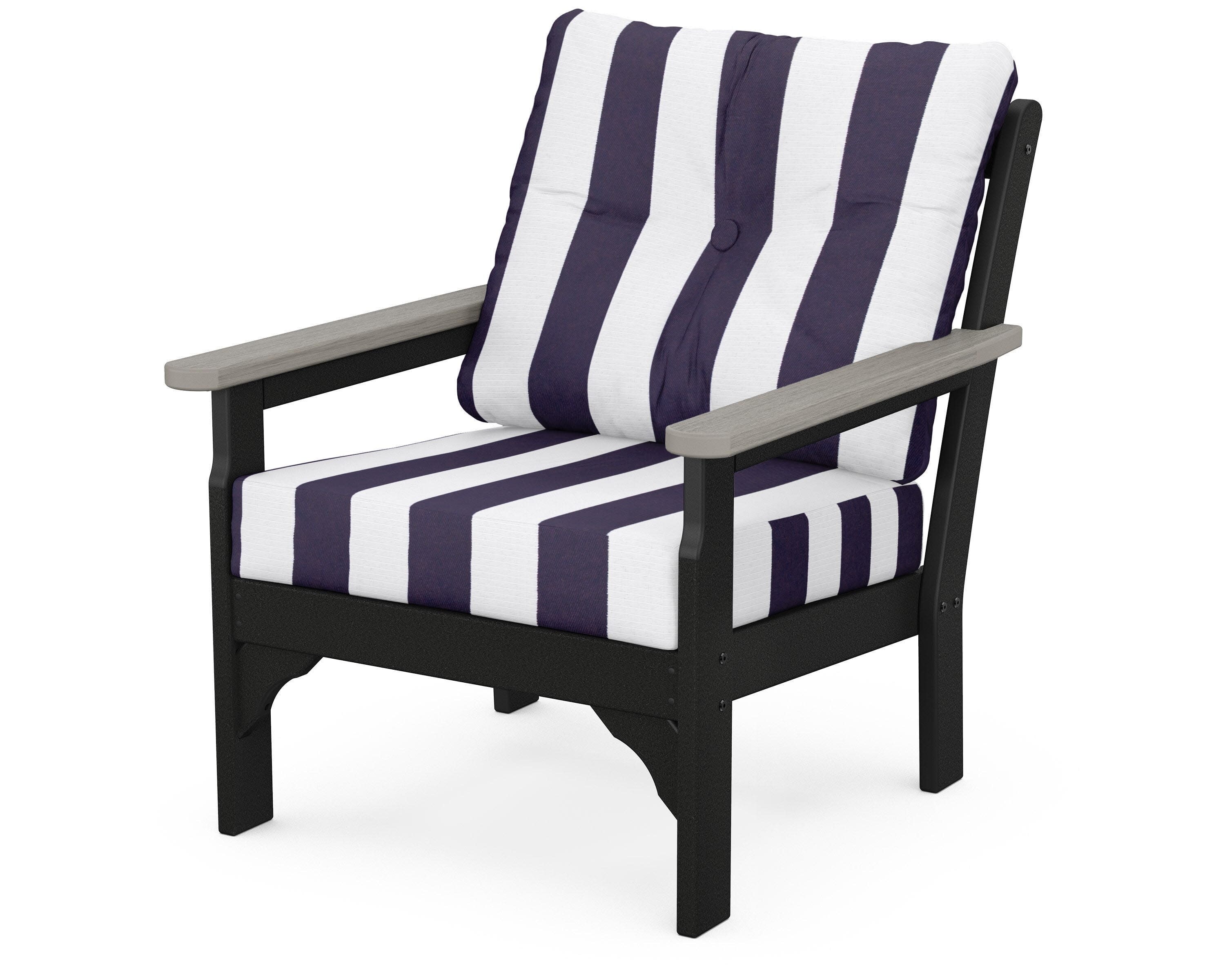Vineyard Deep Seating Chair in Black / Driftwood / Cabana Stripe Navy