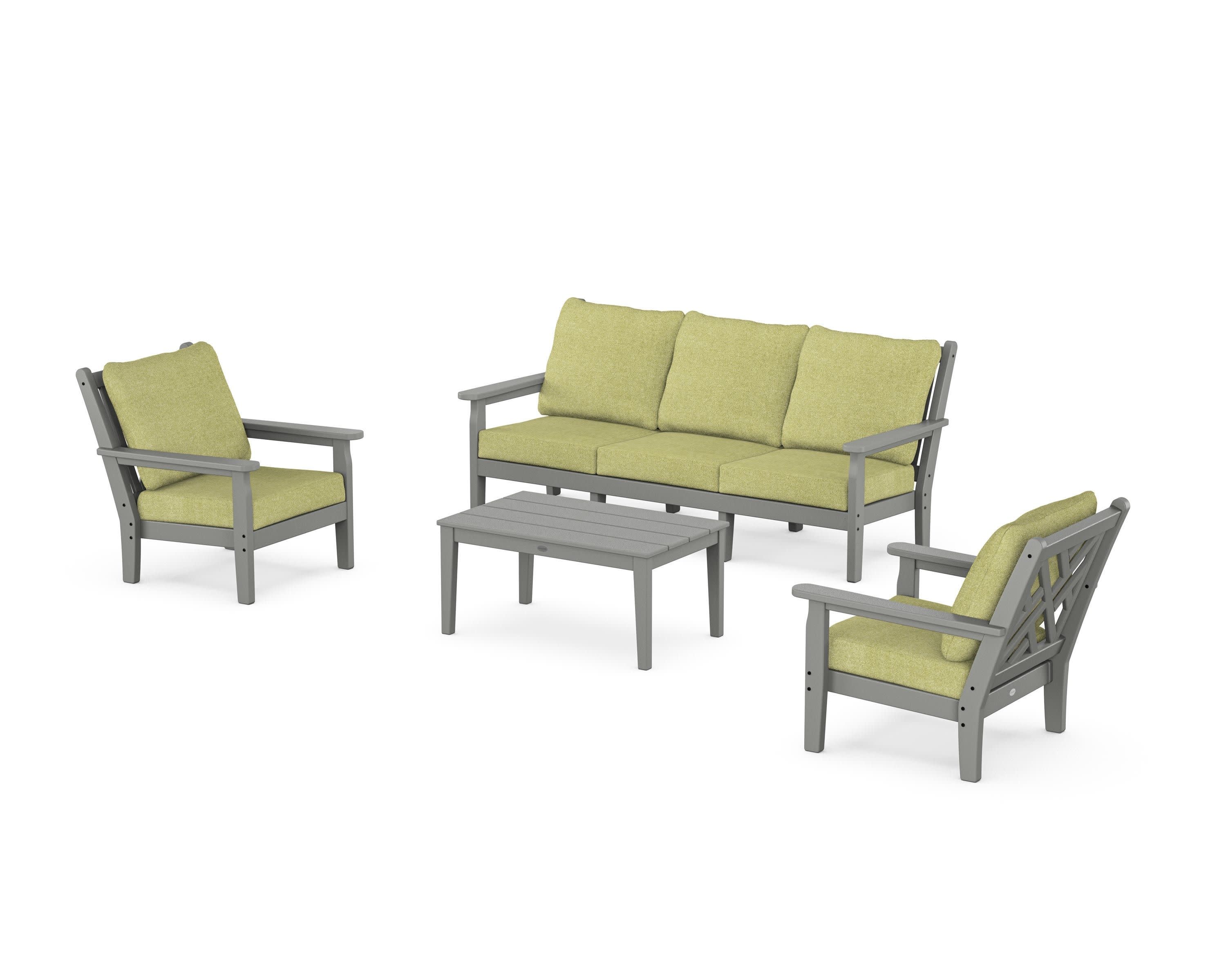 Chippendale 4-Piece Deep Seating Set with Sofa in Slate Grey / Chartreuse Boucle