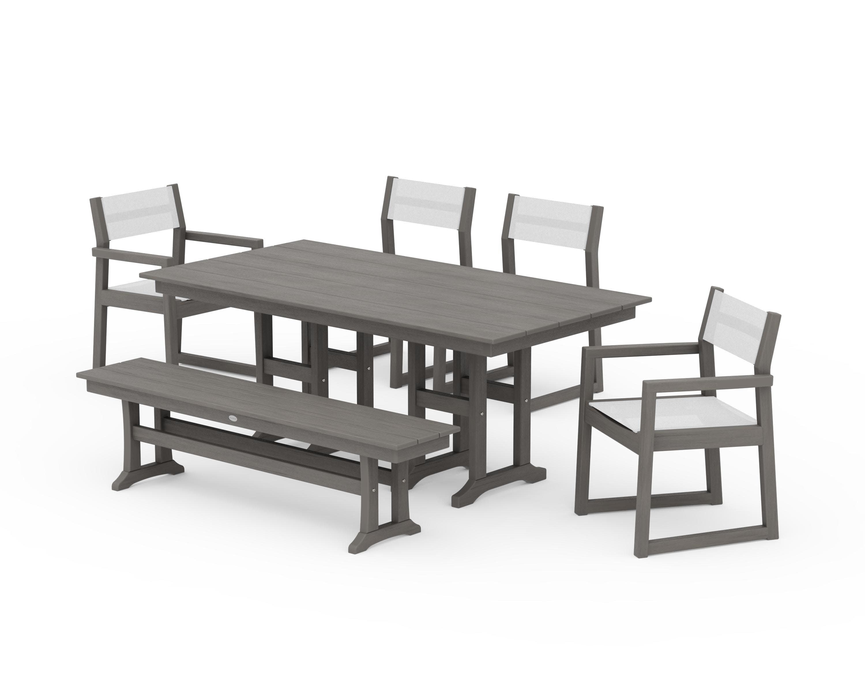 EDGE Sling 6-Piece Farmhouse Dining Set in Driftwood / White Sling