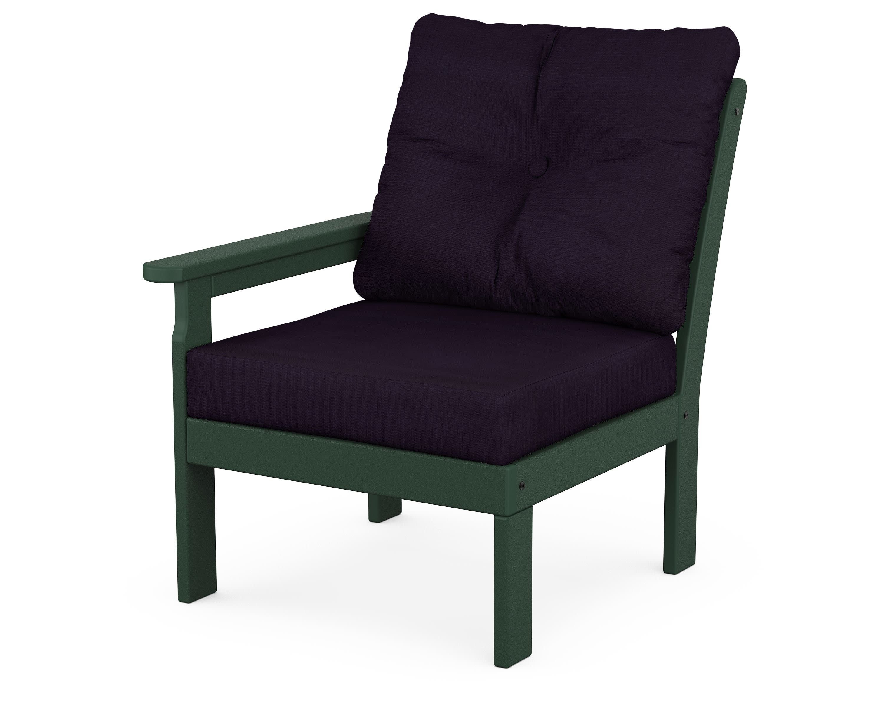 Vineyard Modular Left Arm Chair in Green / Navy Linen