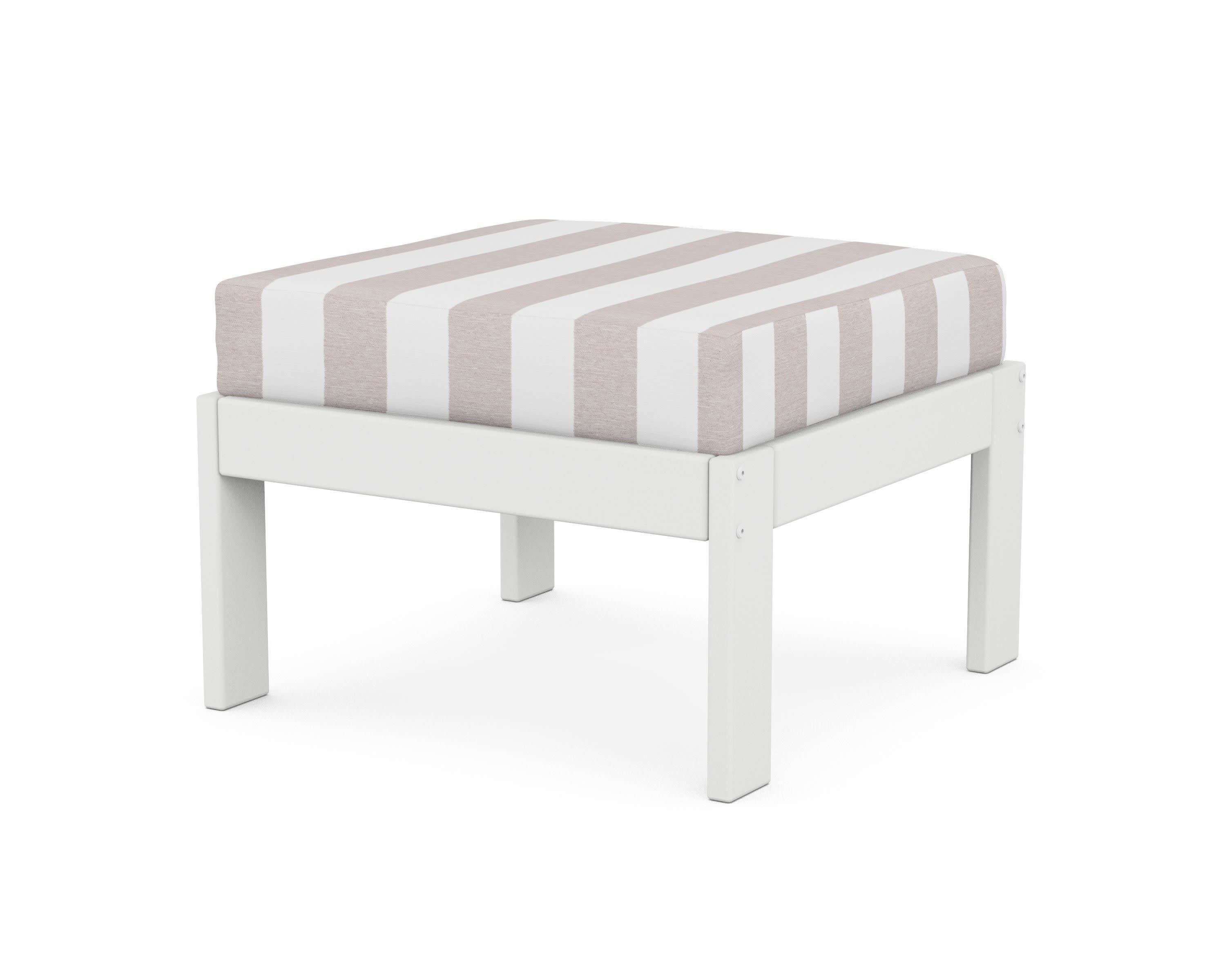 Vineyard Modular Ottoman in White / Cabana Stripe Dune Burlap