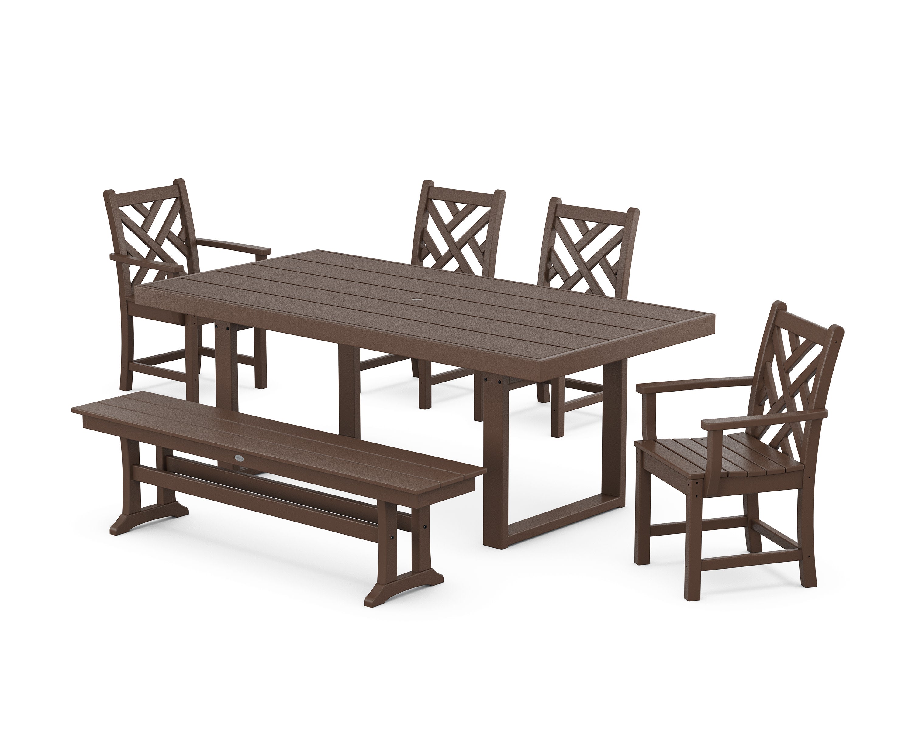 Chippendale 6-Piece Dining Set with Bench in Mahogany