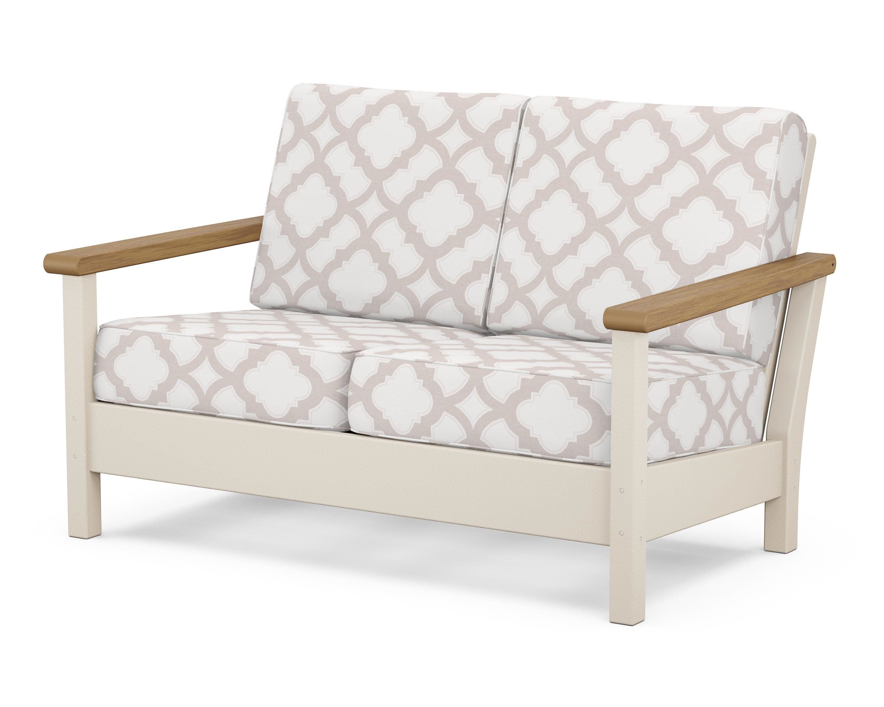 Harbour Deep Seating Loveseat in Sand / Natural / Trellis Dune Burlap