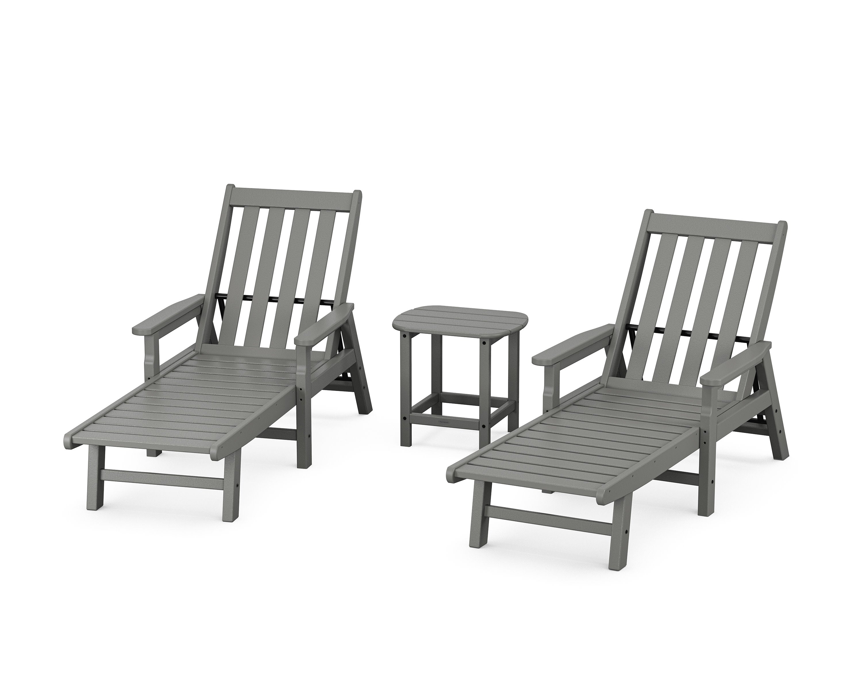 Vineyard 3-Piece Chaise with Arms Set in Slate Grey